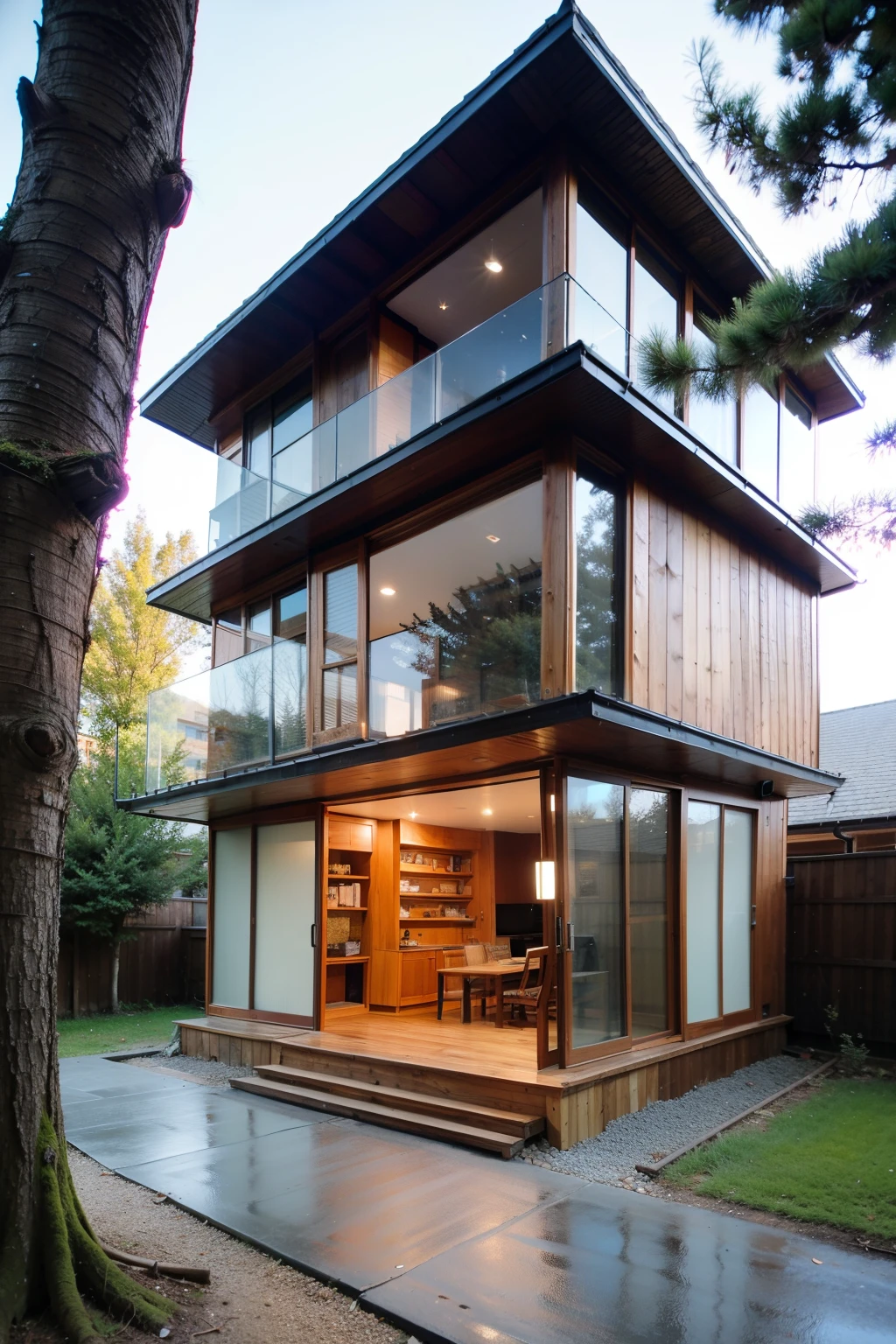 B&B modern natural one-story wood-steel-glass photo-clear building