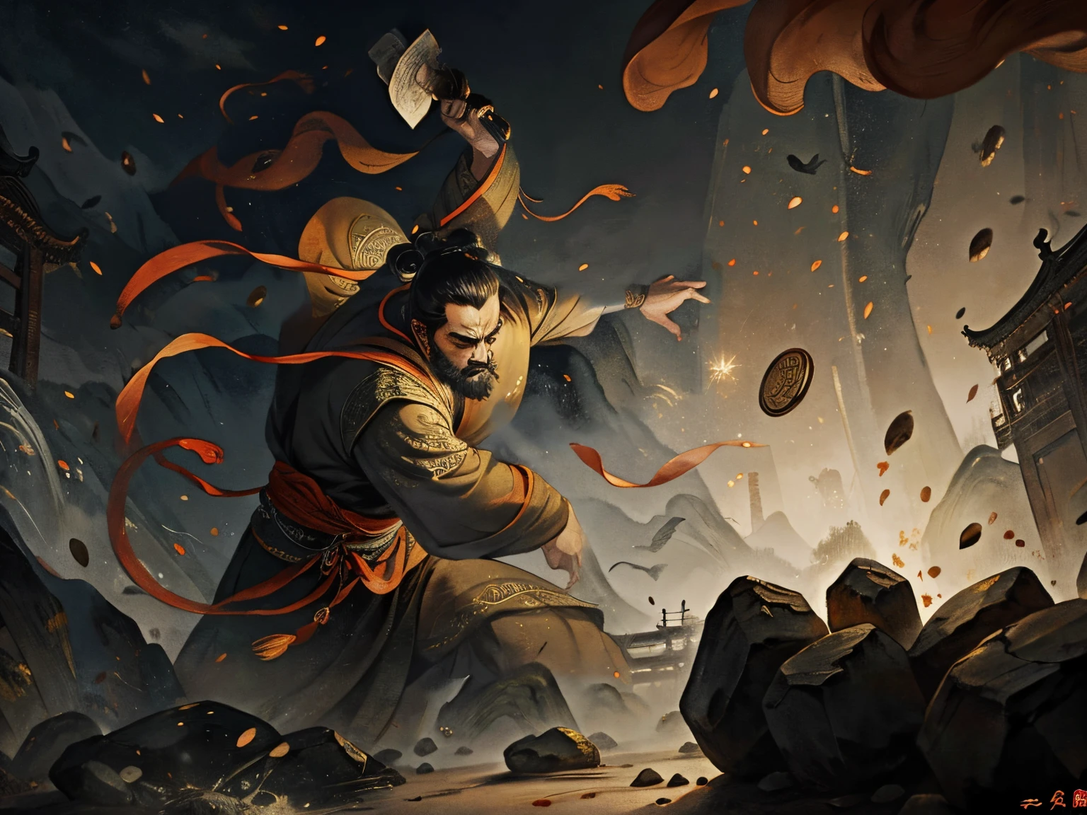 man,Throw something,Chinese Ancient Times,Classical ink painting