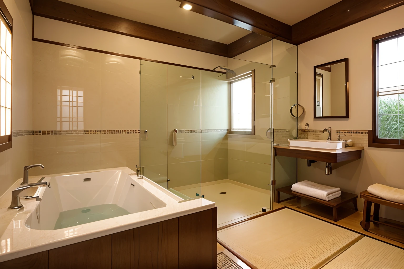 Japanese style bath room with detailed interior decoration drawings