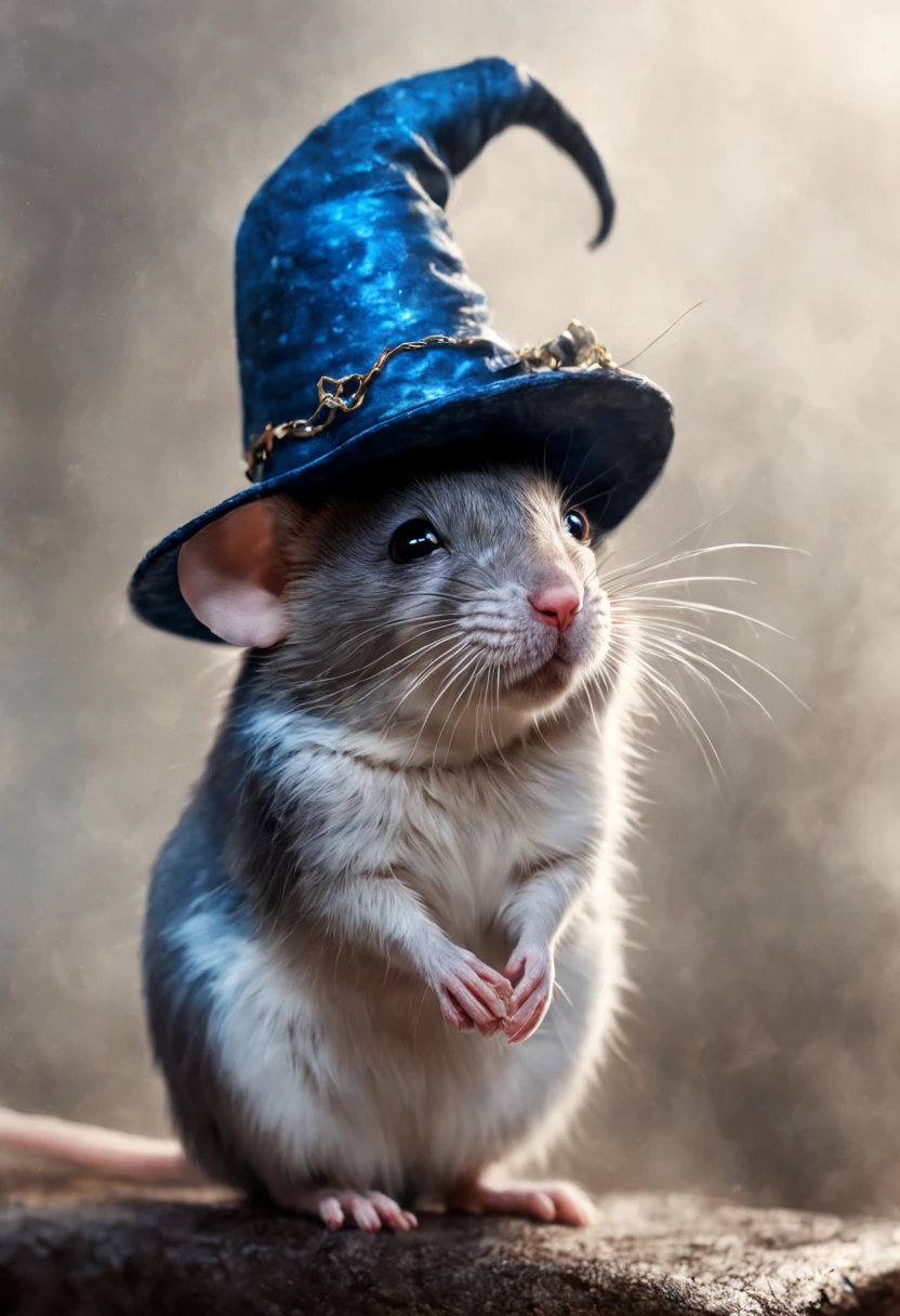 mj, RTX, 4k, HDR, Anna Razumovskaya, Casey Baugh, Antonio Mora, Aminola Rezai, Giovanni Boldini, art, realistic art.
Tiny mouse, adorned in wizard hat, fur shimmering in unique shade of blue, sitting, tail curled inquisitive, encapsulated by waving tendrils of golden smoke, mysterious atmosphere, wizard theme, 4k resolution, digital painting, matte aesthetics, dramatic lighting, exquisite detail.