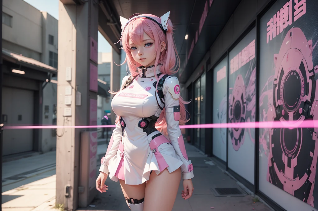 {detailed 8k wallpaper},{In a dilapidated alley},{{{{{girl focus,A girl,multicolored hoodie,mouth mask,ahoge,crystal pink_hair,large breast,super long hair,glowing eyes,blue_eyes}}}}},{{{cyberpunk,Sci-fi city, kowloon}}},{{detailed background}},{{intricate detail}},{finely detailed},{highres},{Red light,Blue light,Purple light},petite skirt, white transparent panties,{{behind-the-head headphones}},