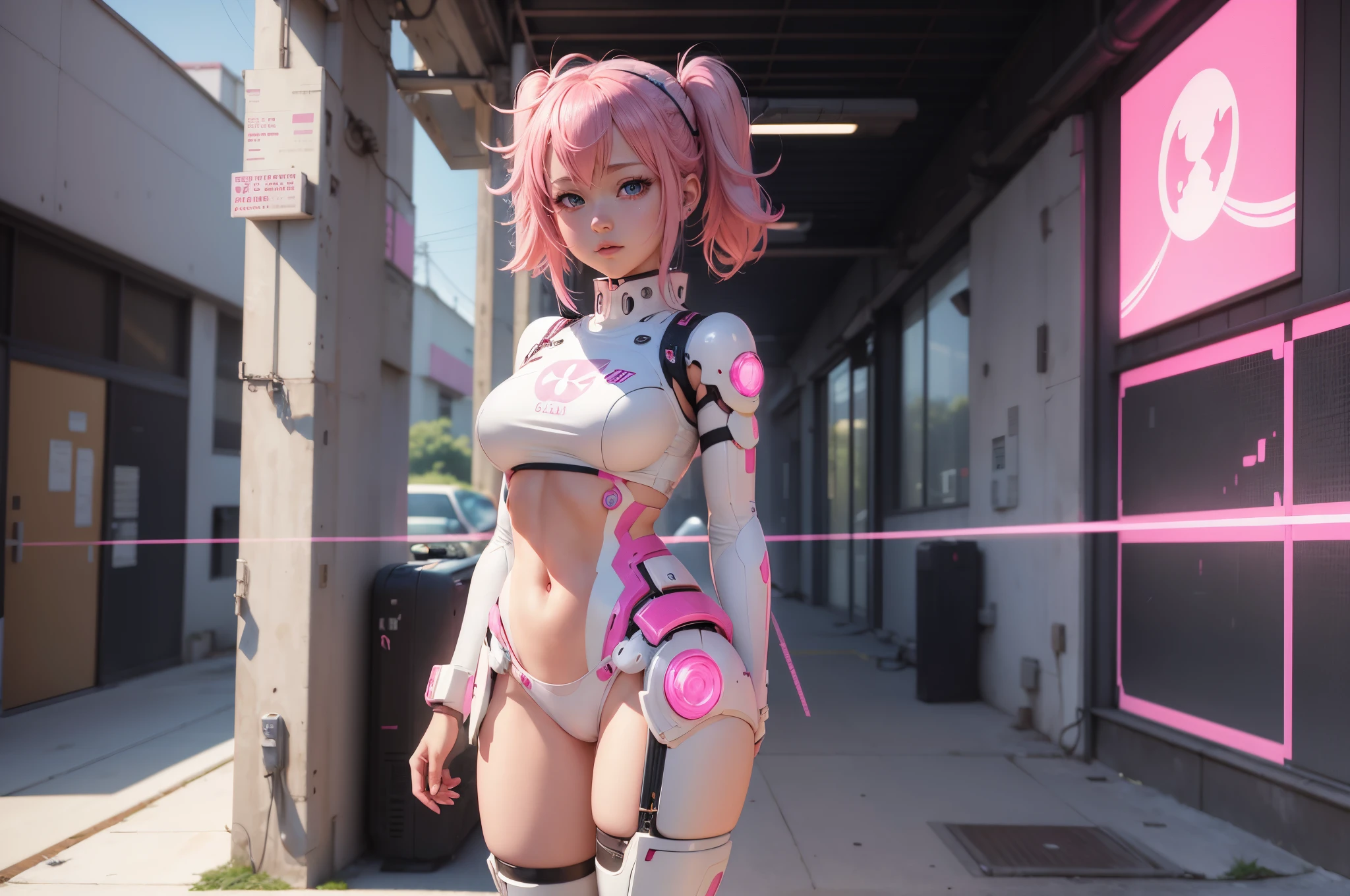 Anime girl with pink hair and white body wearing a pink outfit, best anime 4k konachan wallpaper, Detailed Digital Anime Art, anime robotic mixed with organic, anime style 4 k, Anime Mecha Aesthetics, anime art wallpaper 4k, anime art wallpaper 4k, mecha asthetic, Cyberpunk anime girl mecha, Detailed anime artwork, 4k Animation Wall