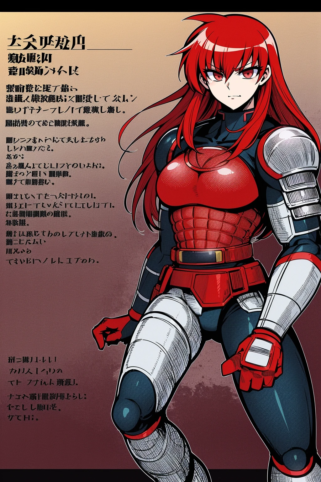 ,, red hair,sentai armor, superhero, metal hero, standing, solo focus, living hair, long hair,mature male,