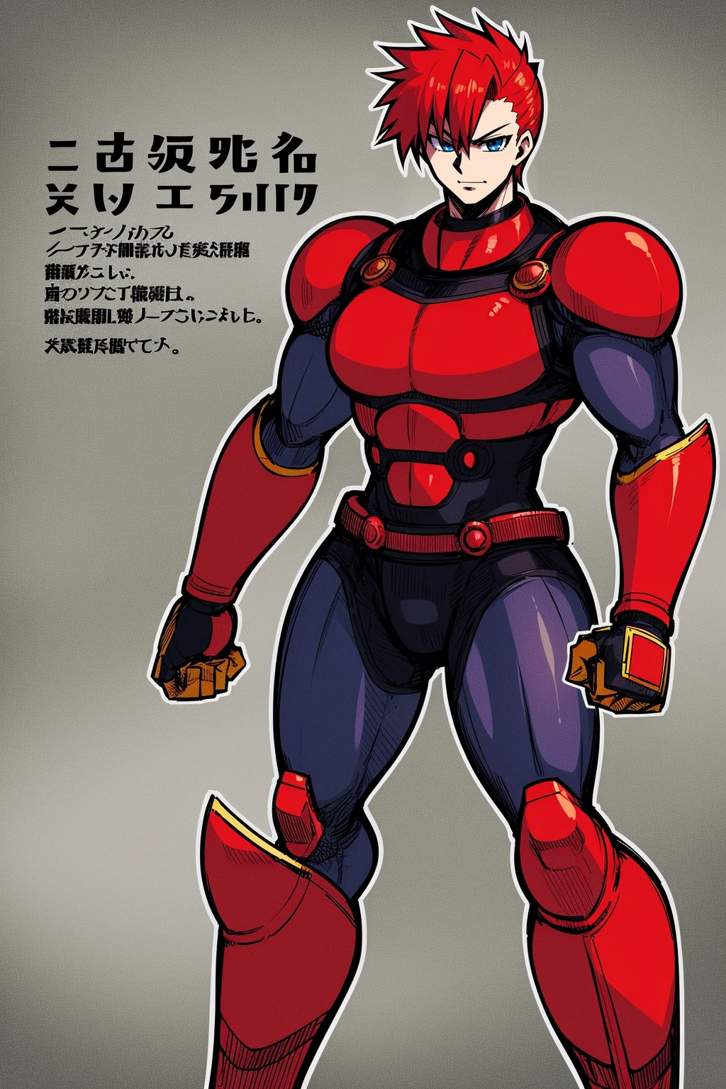 ,, red hair,sentai armor, superhero, metal hero, standing, solo focus, living hair, long hair,mature male,