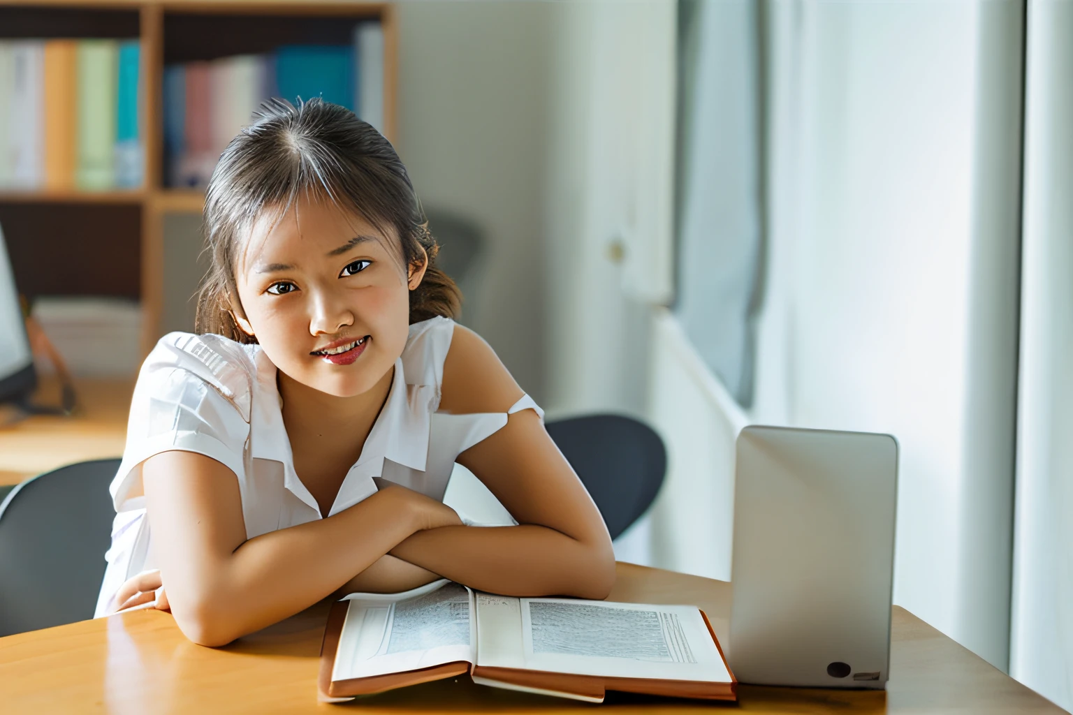 girl with elbow on desk