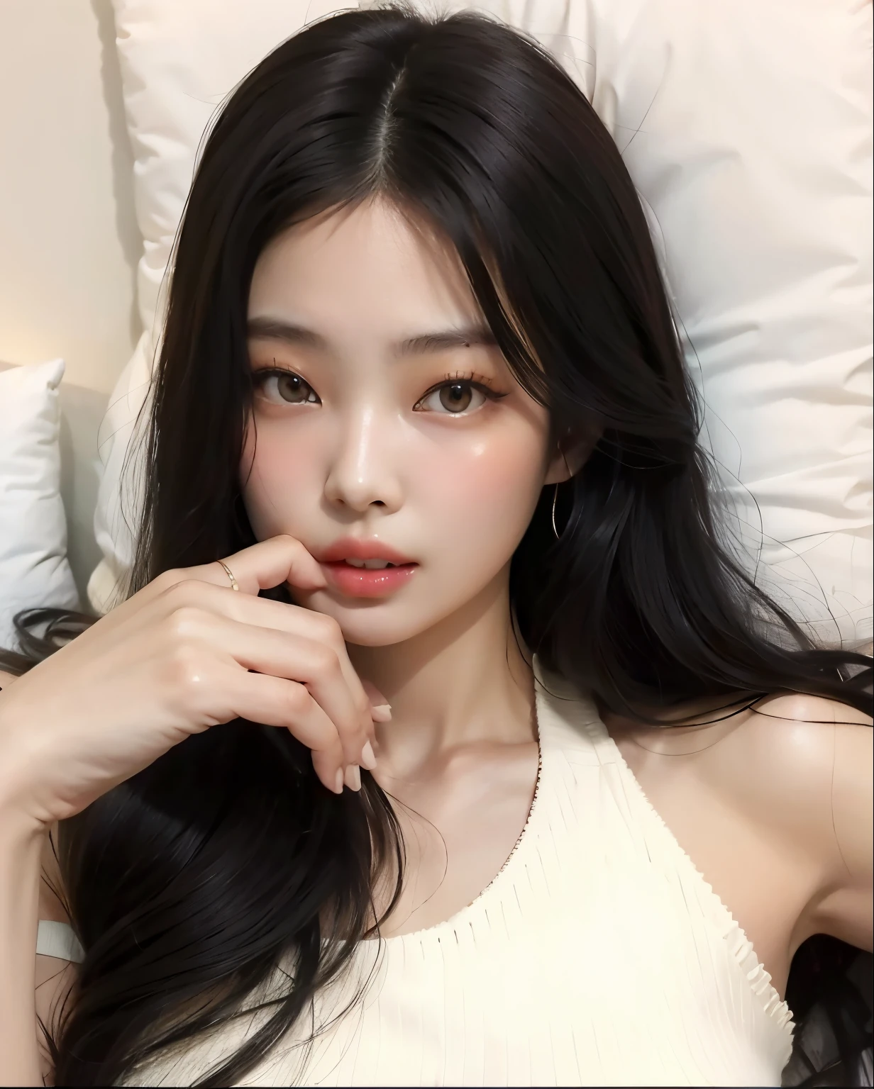 Araffe Asian woman with long black hair and a white blouse, Joven y adorable rostro coreano, Hermosa joven coreana, Chica coreana, Modelo IG | Artgerm, Hermosa joven coreana, Hermosa mujer surcoreana, Wan adorable cara coreana, Retrato realista kawaii, ulzzang, realista. Cheng Yi, maquillaje coreano popular, Rasgos de la cara coreana