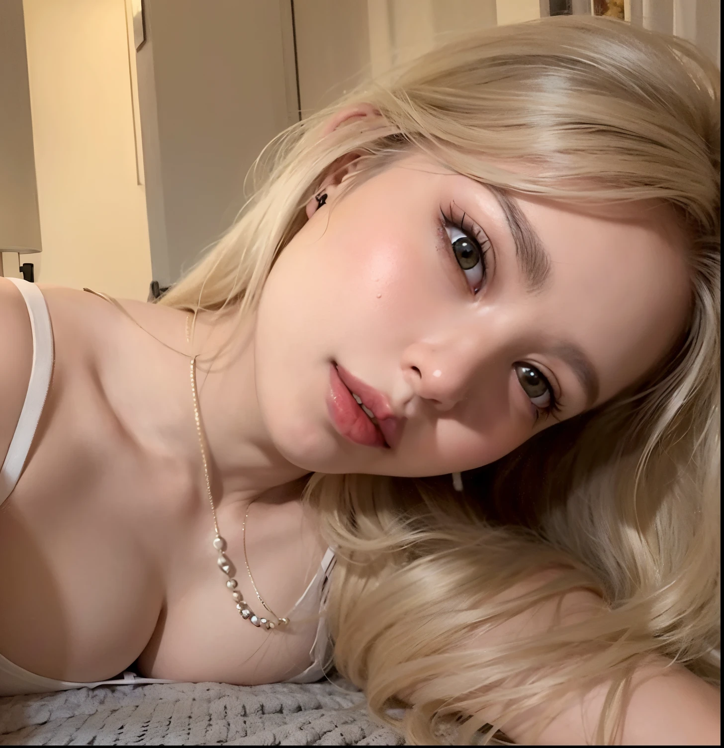 Blonde woman with long hair lying on a bed with a white bra, uma loira linda, Yelena Belova, longos cabelos loiros e olhos grandes, Anna Nikonova aka Newmilky, cabelos loiros e olhos grandes, longos cabelos loiros e olhos grandes, loira bonita, good young girl, Deusa loira, uma meninaabelo loiro, ava max, lindo rosto delicado