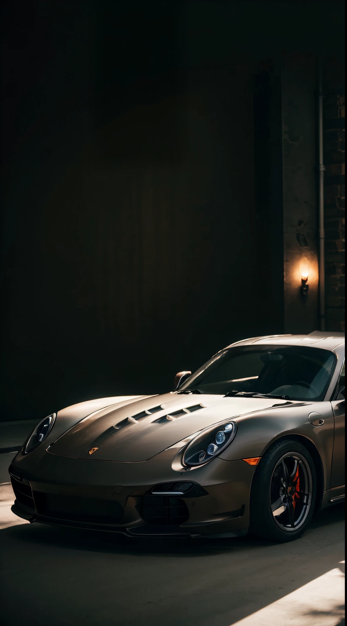 Brown Porsche,a sense of luxury,Dark style,Light,dark shadow,porsche,4k,indoor shooting,8k,Super realistic