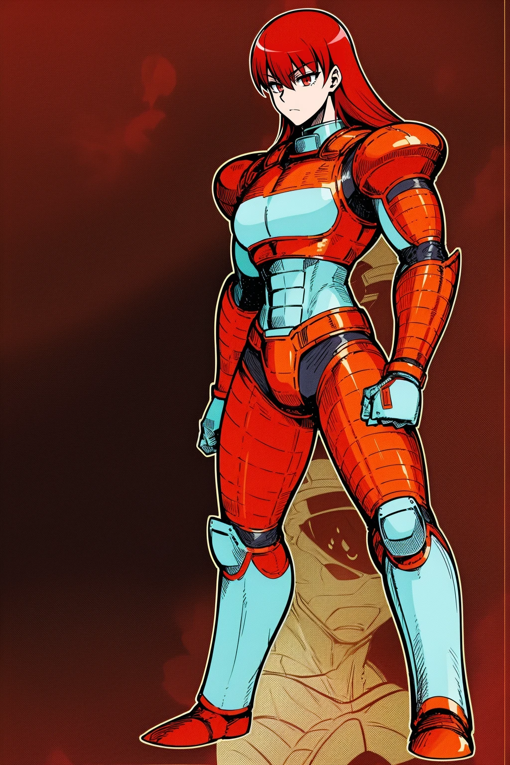 ,, red hair,sentai armor, superhero, metal hero, standing, solo focus, living hair, long hair,mature male,flatchest