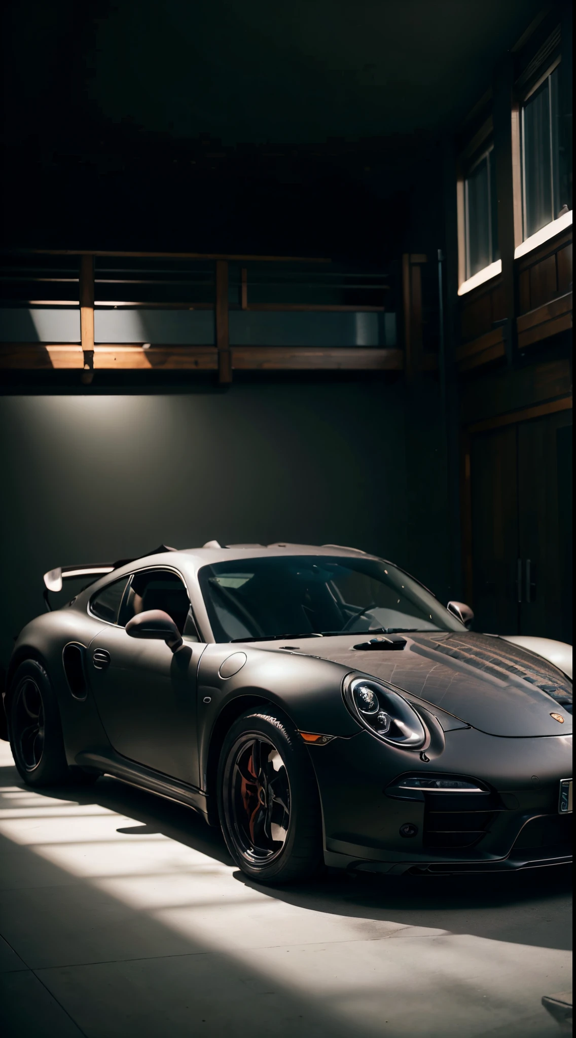 Brown Porsche，a sense of luxury，Dark style，Light，dark shadow，porsche，4k,indoor shooting，8k,Super realistic