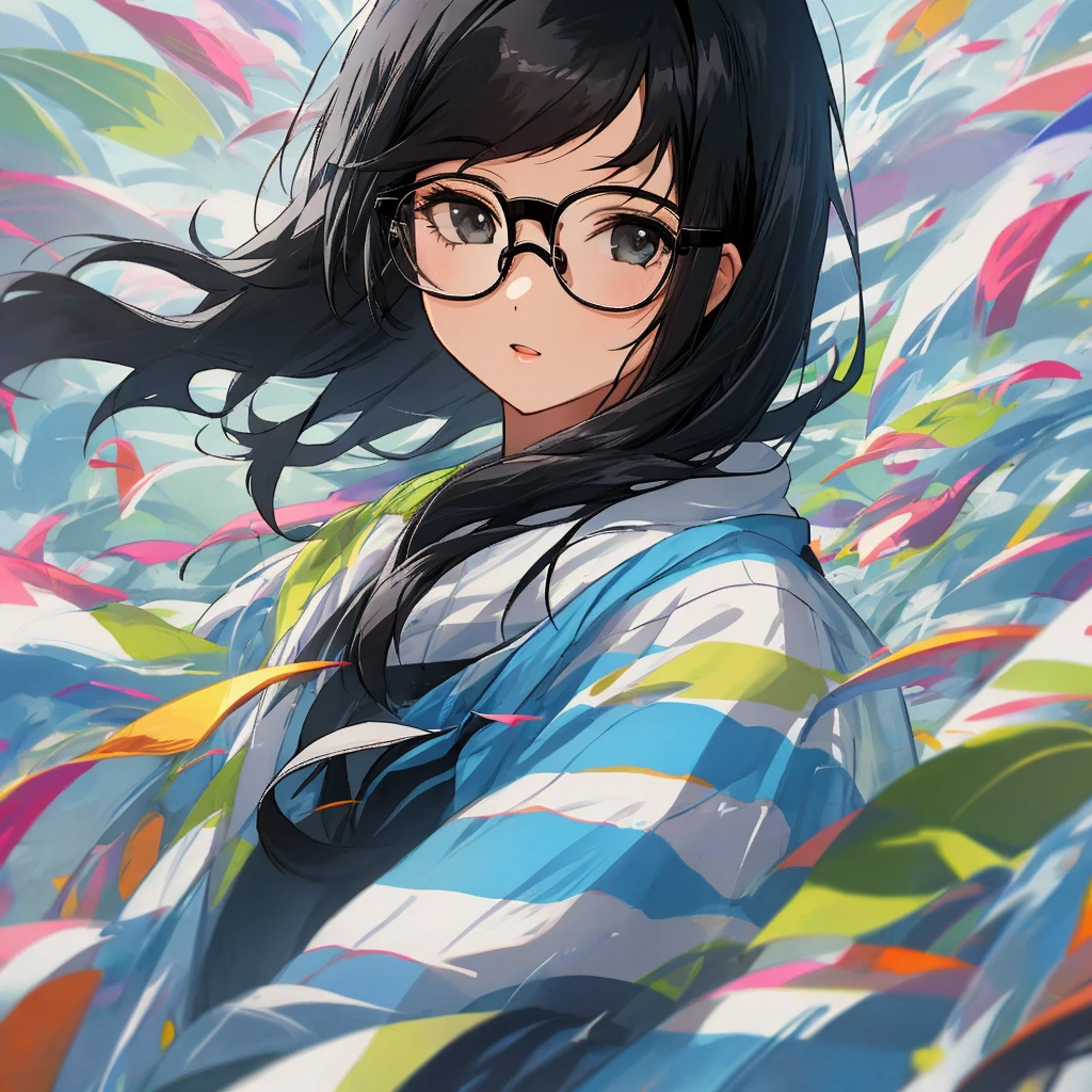 girl with black hair and glasses