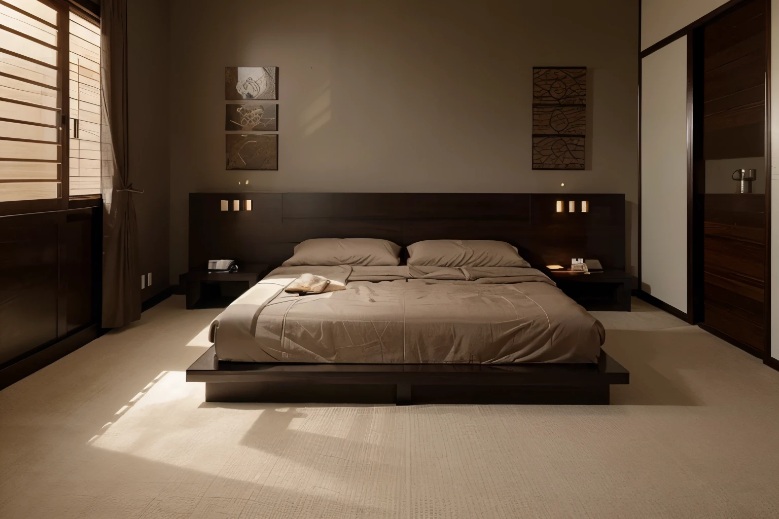 zen style bed room with detailed interior decoration drawings