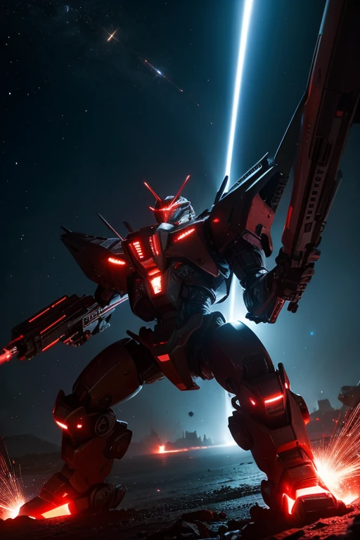 sci-fy,mechs,space battle,red colour,k hd,laser,Full of industrial atmosphere
