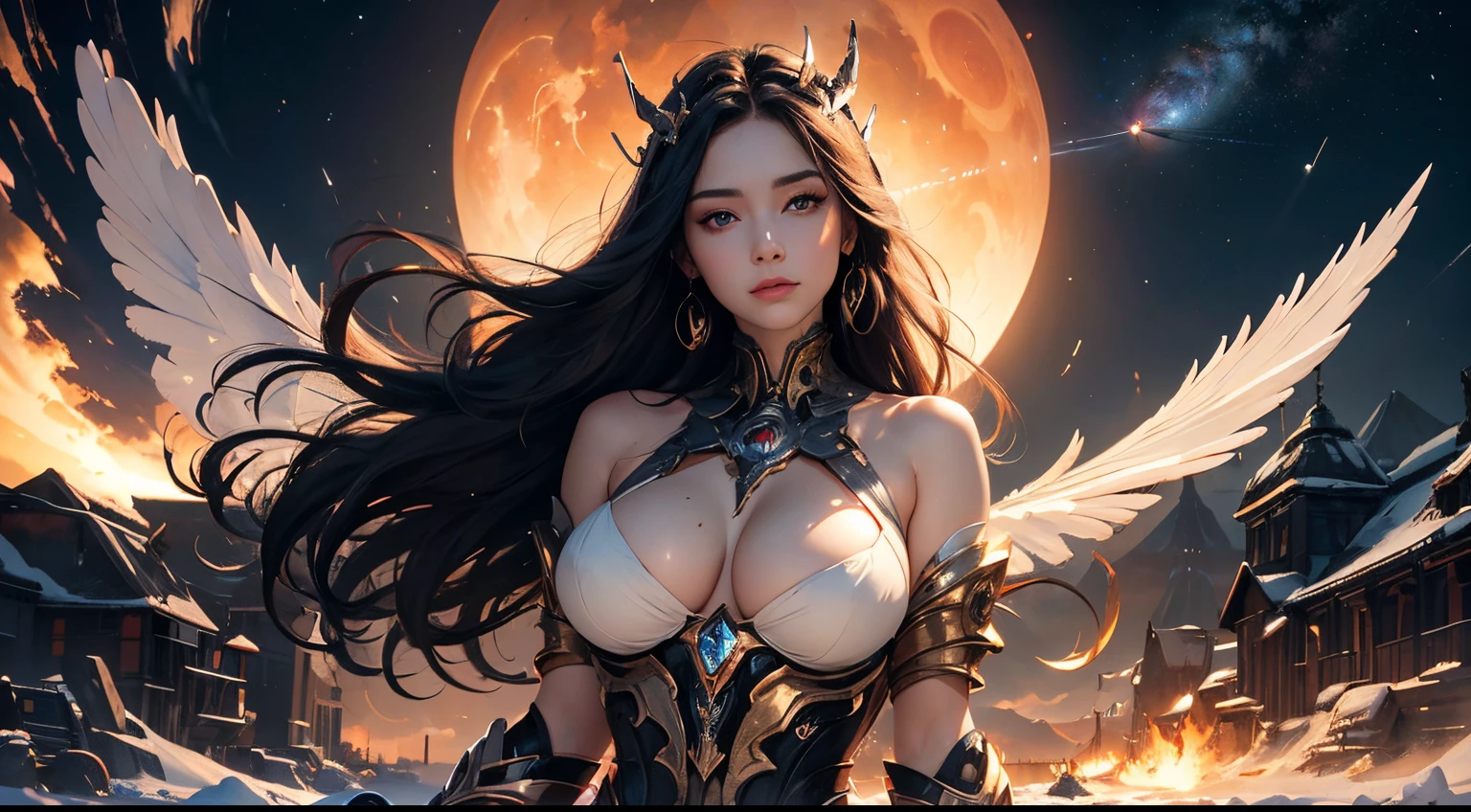 realistic visual effects,attractive beautiful,dramatic contrast,Gentle lighting,Delicate warmth,the soft light,hyper HD,
Extremely colorful,best qualityer,perfect female shape,HighDynamicRange,long eyelasher,Unbeatable masterpiece,Snow-whiteskin,putting makeup on,
Sexy goddess,Large metal mechanical gears,Strange sky,8K high quality,A pair of big eyes are beautiful and moving,White skin,Makeup,Sexy outfit,
【Background with】Large gold gears,Doomsday ruins,Giant tornado,The setting sun burns the clouds,Multiple planets,The end of the world,Multiple planets,Mards,Jupiter,Lightning Thunder,
Mercury,Strange sky,Giant tornado,Blue light,salama,Large flying machines,large crystal,