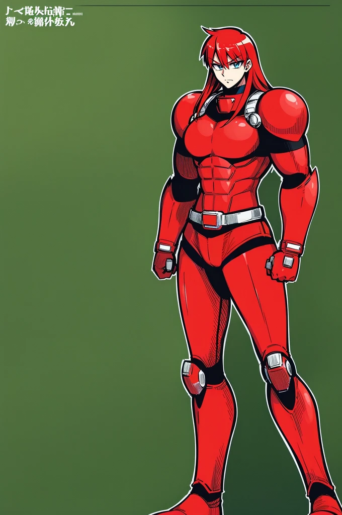,, red hair,sentai armor, superhero, metal hero, standing, solo focus, living hair, long hair,mature male,