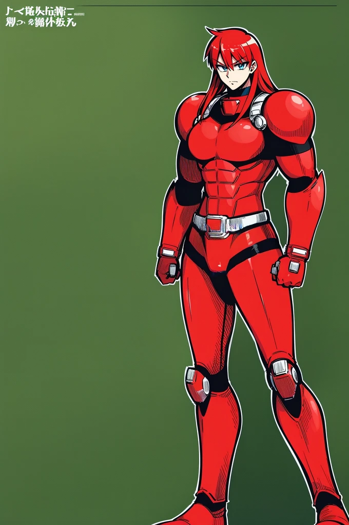 ,, red hair,sentai armor, superhero, metal hero, standing, solo focus, living hair, long hair,mature male,