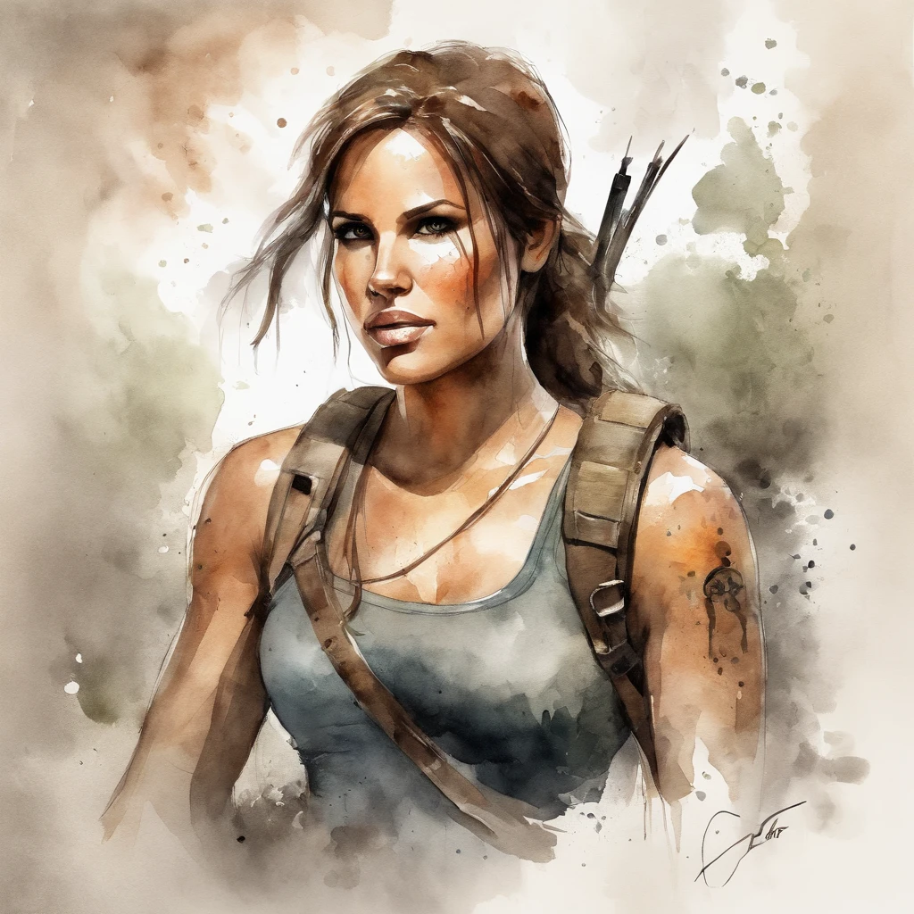 Tomb Raider poster, woman clothing, by Dustin Nguyen, best quality, masterpiece, very aesthetic, perfect composition, intricate details, ultra-detailed