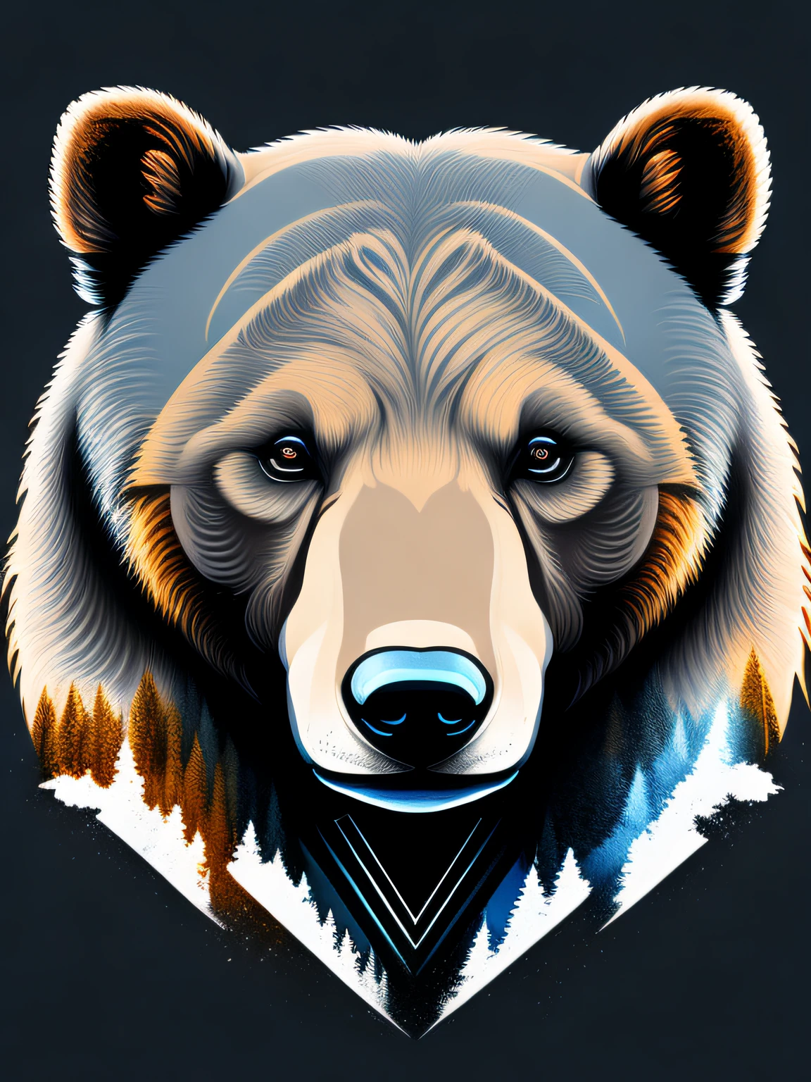 head of a bear, design de camiseta, rzminjourney, arte vetorial, fundo branco
