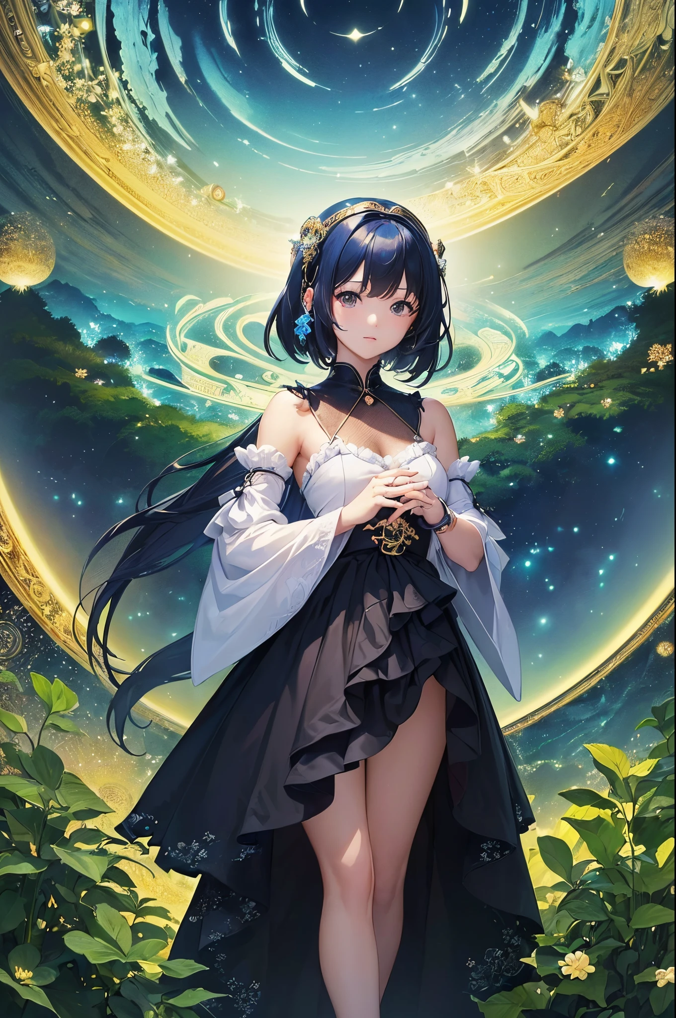 (ultra-detailliert、​masterpiece、top-quality、top-quality、anime illustrated、Official Art、Beautifully Aesthetic:1.2)、2D Beautiful Girl、(1girl in:1.3)、(Fractal art:1.3)