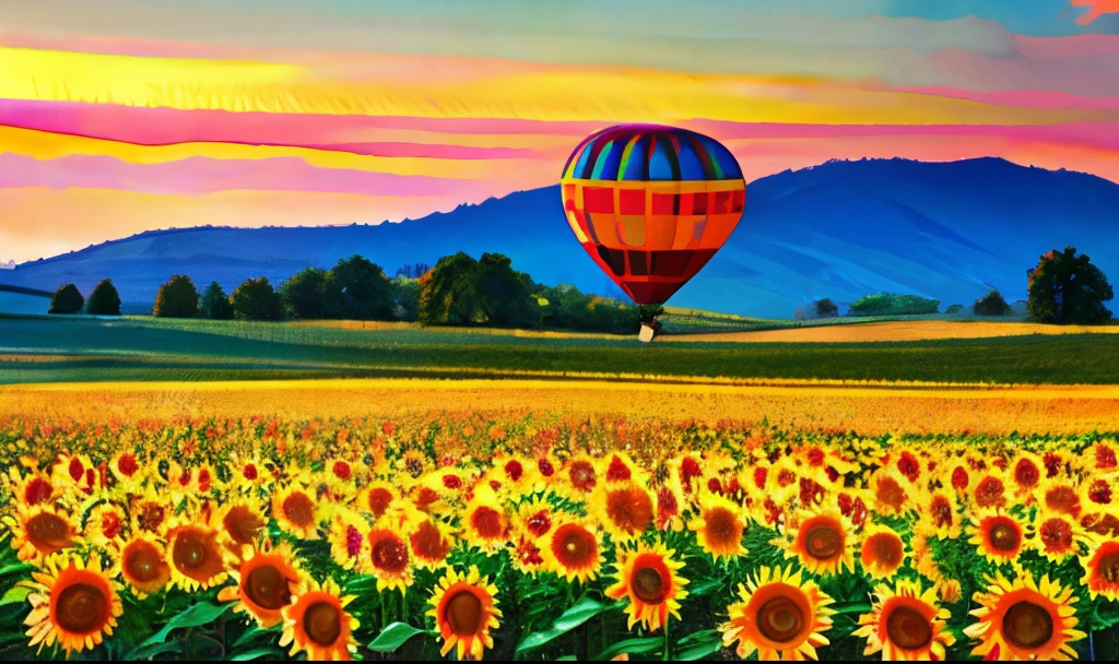 Hot Air Balloon、sunflowers fields