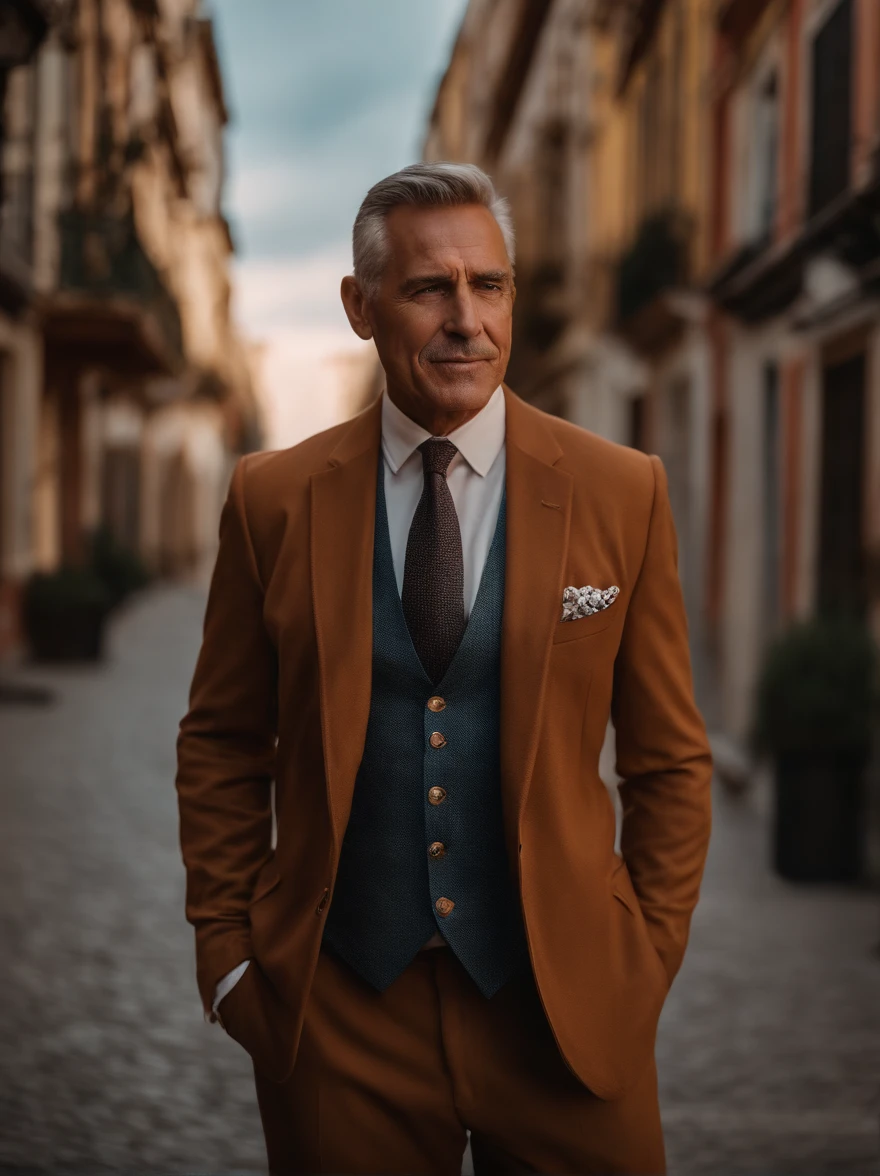 Arafed man in a suit and tie standing in a narrow street - SeaArt AI