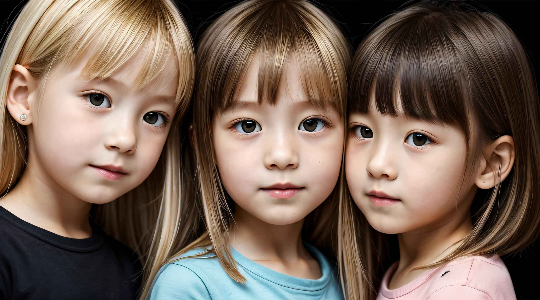 three girls CHILDREN, are posing for a photo in the forest, beautiful girls, young girls, cute girls, 3 sisters look at each other in the mirror, beautiful faces, light-skinned African girl, by irakli swim, by Miroslava Sviridova, with a white complexion, beautiful portrait, varied ethnicities, 3 young and beautiful women, beautiful faces, girls resting WITH THEIR EYES CLOSED.