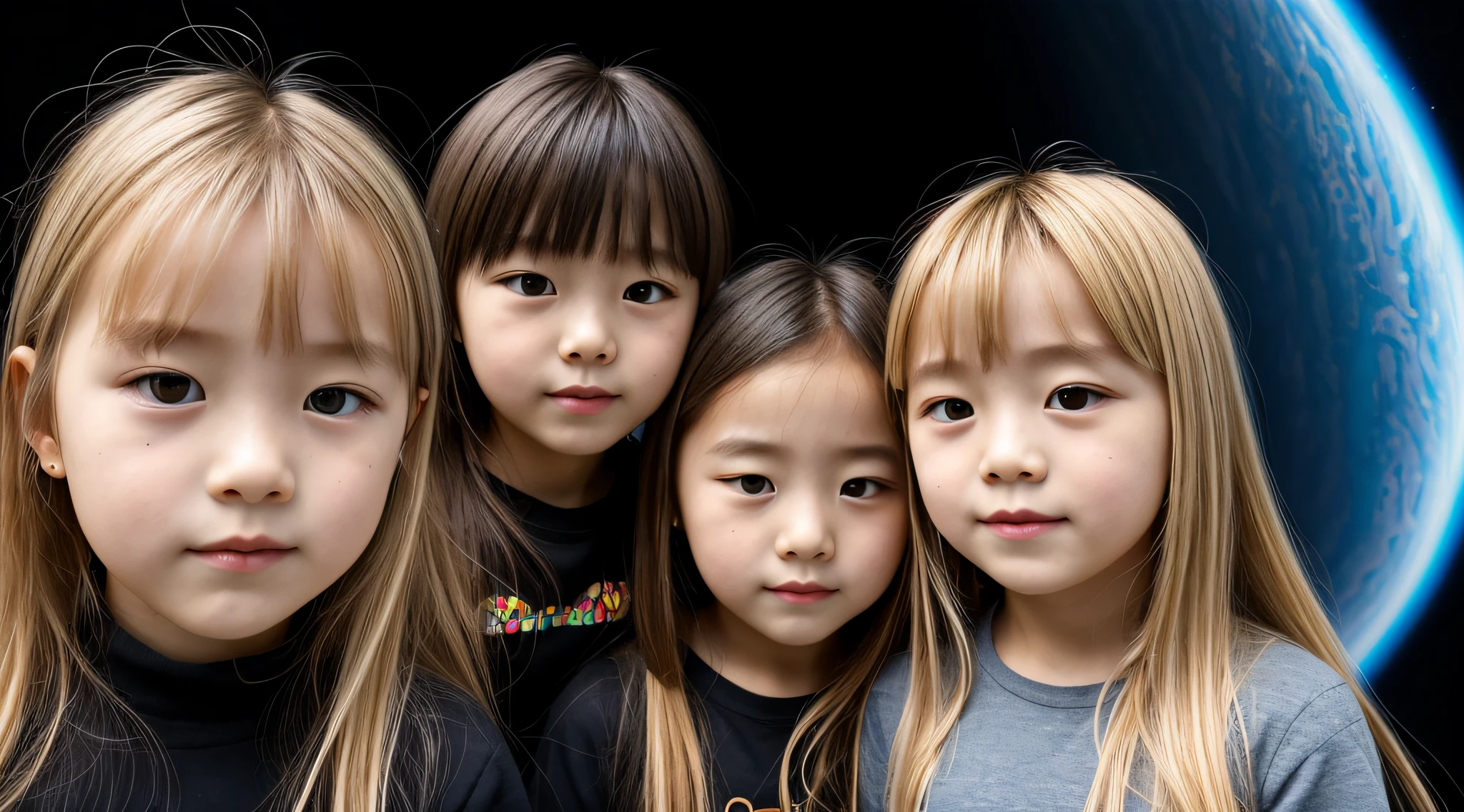 BLACK HOLE,  there are two CHILDREN girls BLONDE HAIR in front