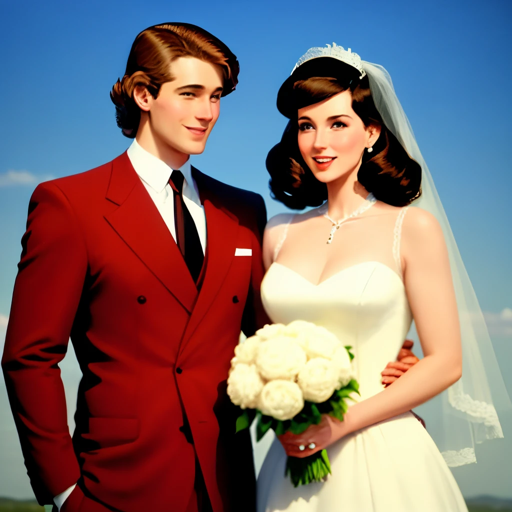 Married to a man and a woman. The man is on the left and the woman is on the right. Retro