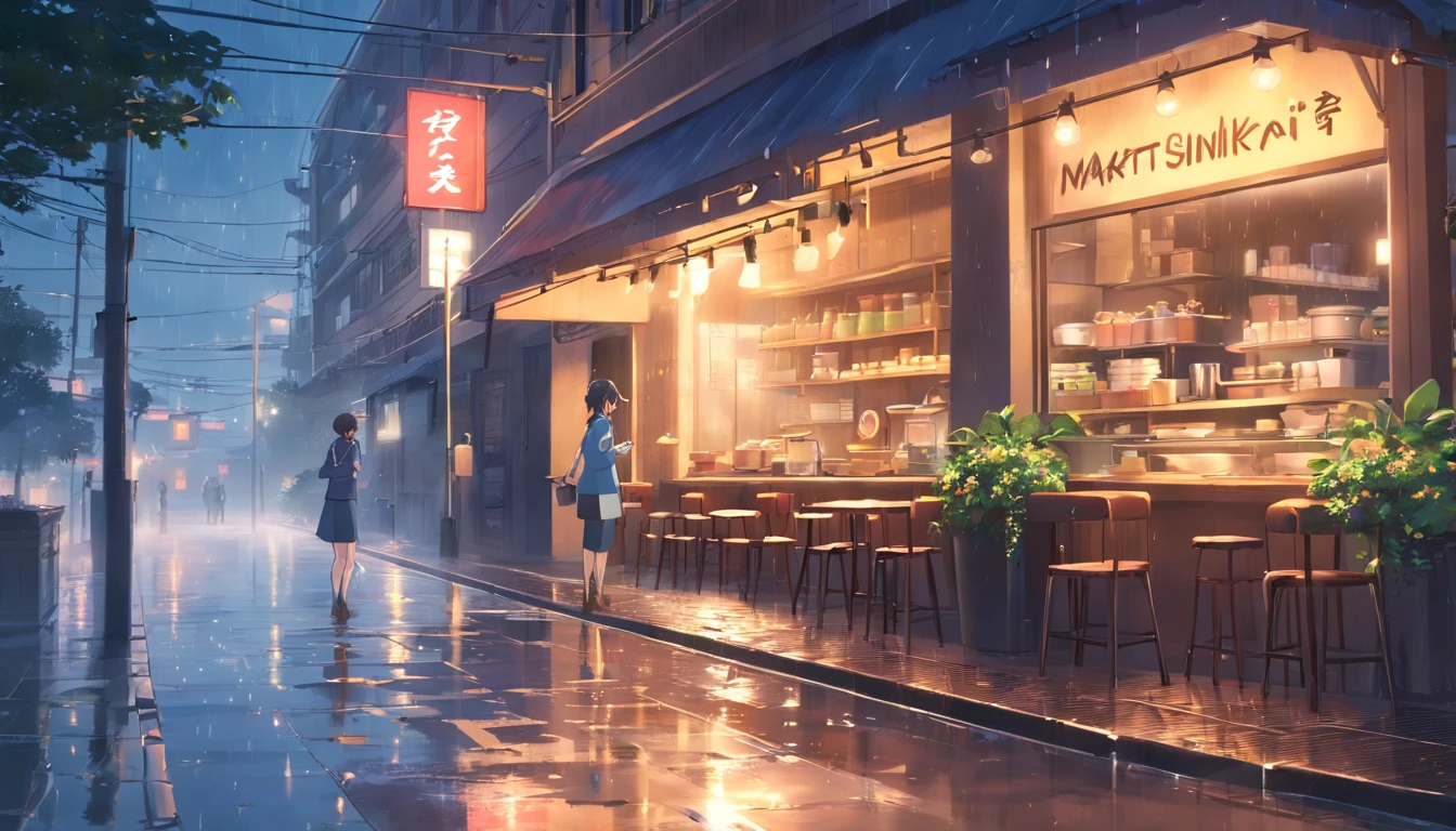 cafe, outdoor, street, muddy, light, dark, bright, heavy rain, rain, raindrops, dark, dark environment, high res, hd, 4k