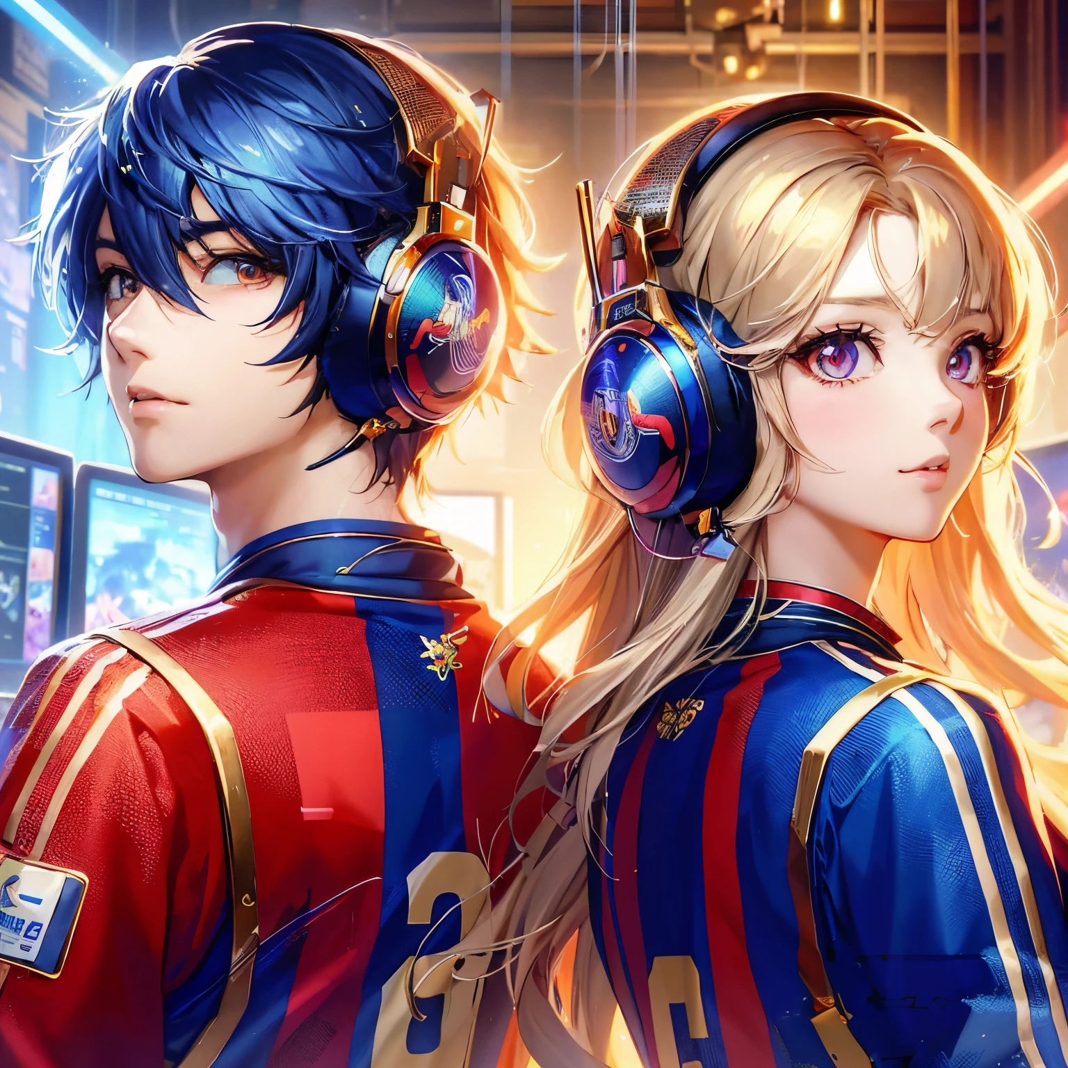 anime couple with headphones and a computer, anime style 4 k, e-sport style, ig studios anime style, anime style digital art, anime style artwork, high quality anime artstyle, detailed digital anime art, anime style. 8k, epic anime style, digital anime illustration, anime style illustration, digital anime art, anime styled digital art, anime artstyle