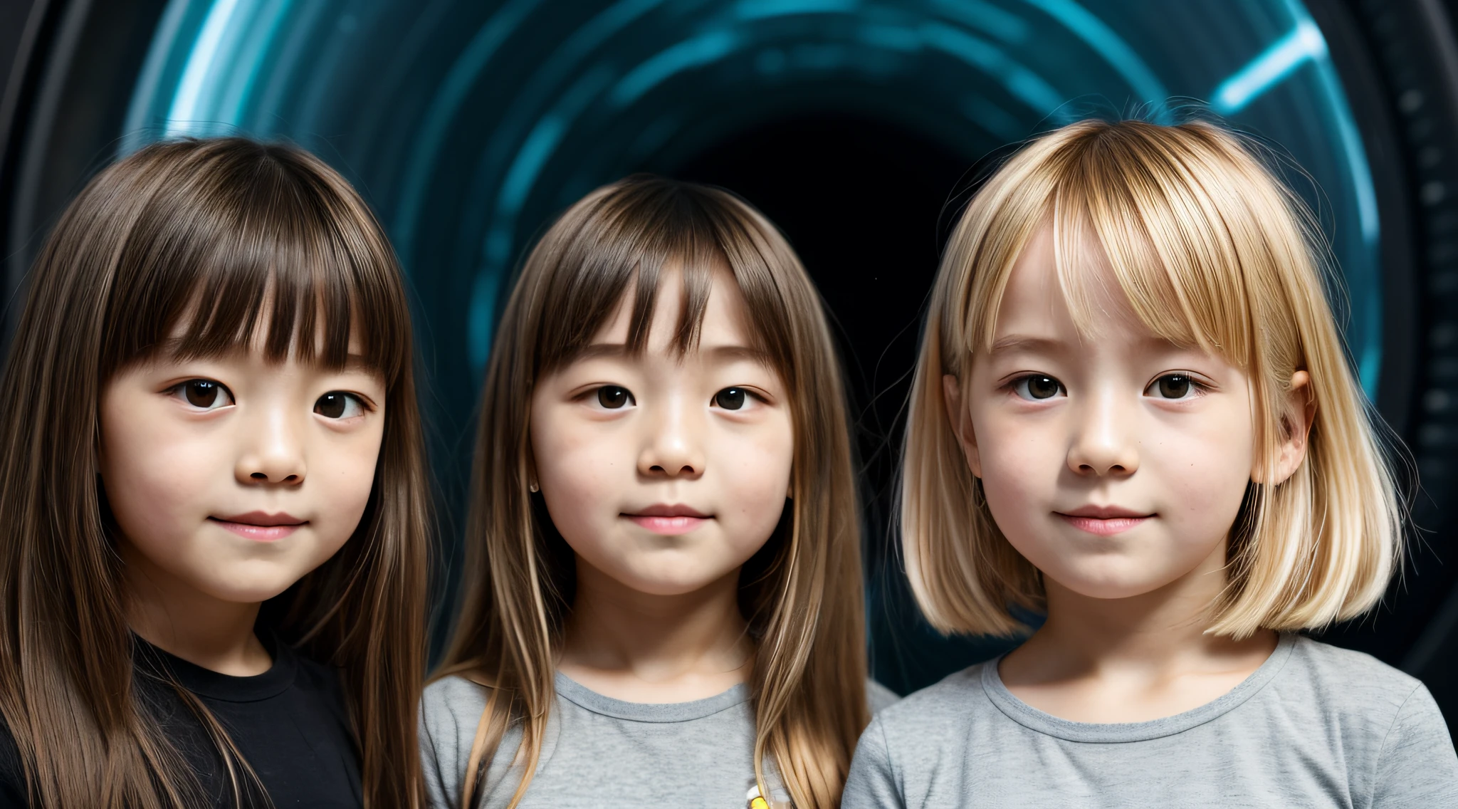 BLACK HOLE, there are two CHILDREN girls BLONDE HAIR in front