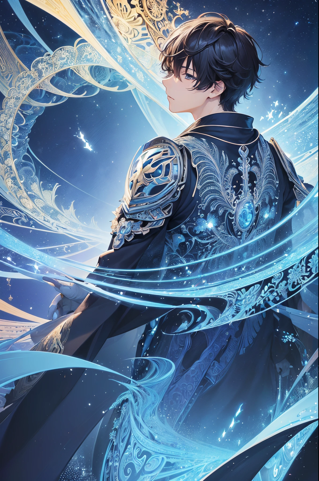 (ultra-detailliert、masterpiece、top-quality、top-quality、anime illustrated、Official Art、Beautifully Aesthetic:1.2)、2D Beautiful Boys、(1 boy:1.3)、(Fractal art:1.3)