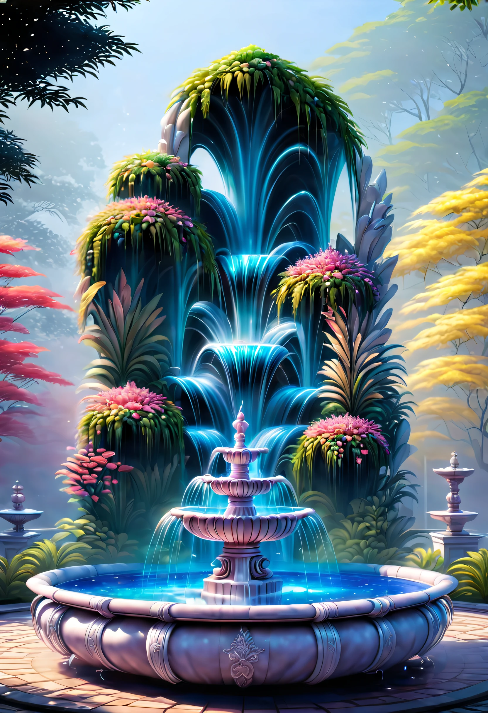 Above all,Fountains should be designed to be made of clear crystal,Looks noble and gorgeous。Colored minerals can be added inside the crystal,Makes the crystal show different colors and levels,Enhance visual effects。
secondly,The gush of spring water should express vitality and vitality,The water column can be designed into a huge and full shape,Erupting from the center of the crystal,Forming a spectacular scene of water jets gushing out。
ao mesmo tempo,The environment around the fountain also needs to be considered。You can design a garden or park around the crystal fountain,Let the fountain complement the surrounding plants and natural environment。The fountain can be placed in a small lake or pond,Enhance the freshness and dynamics of the entire scene。
Enfim,Can utilize lighting and projection technology,Enhance the visual effect of the entire scene。Can set up lights around the fountain,Illuminate the crystal fountain with different colors and brightness,Produce strange light and shadow effects。Can project different patterns on surrounding trees or plants,Enhance the worldview of the entire scene。
through these designs,Can show the nobility and magnificence of crystal fountain,At the same time, it is full of natural vitality and vitality.,Make the entire scene full of visual impact and worldview。