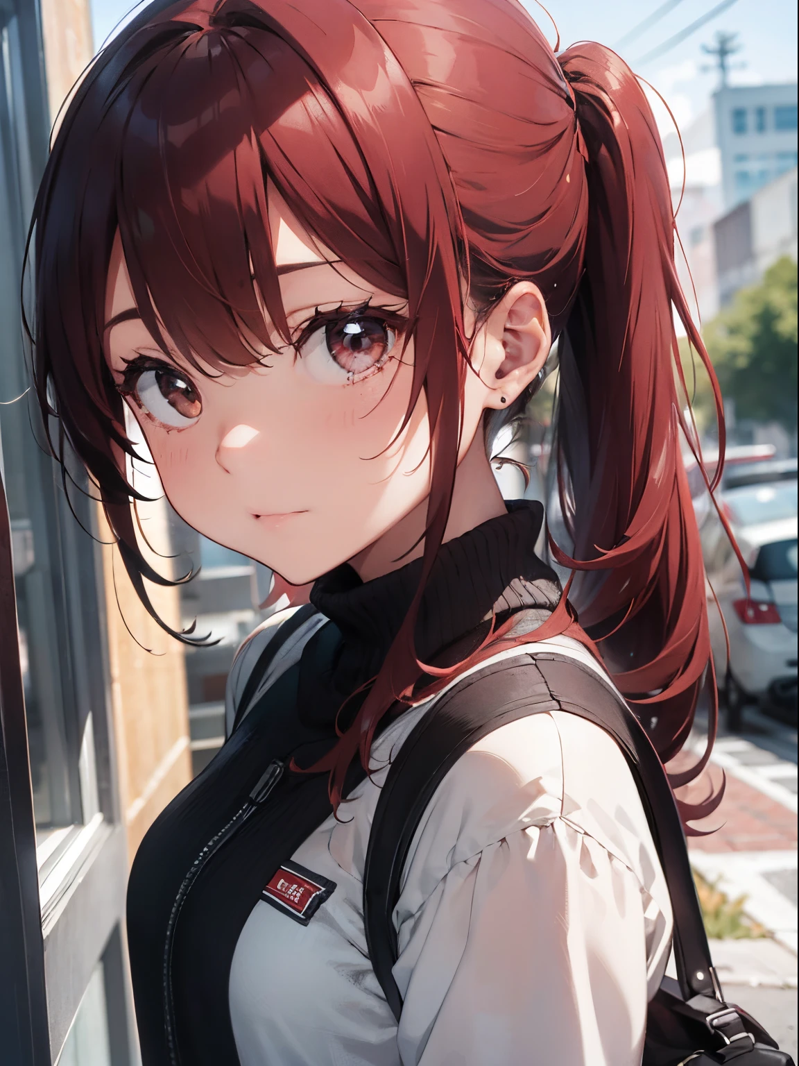 Red-haired,Hide one eye with bangs,poneyTail,