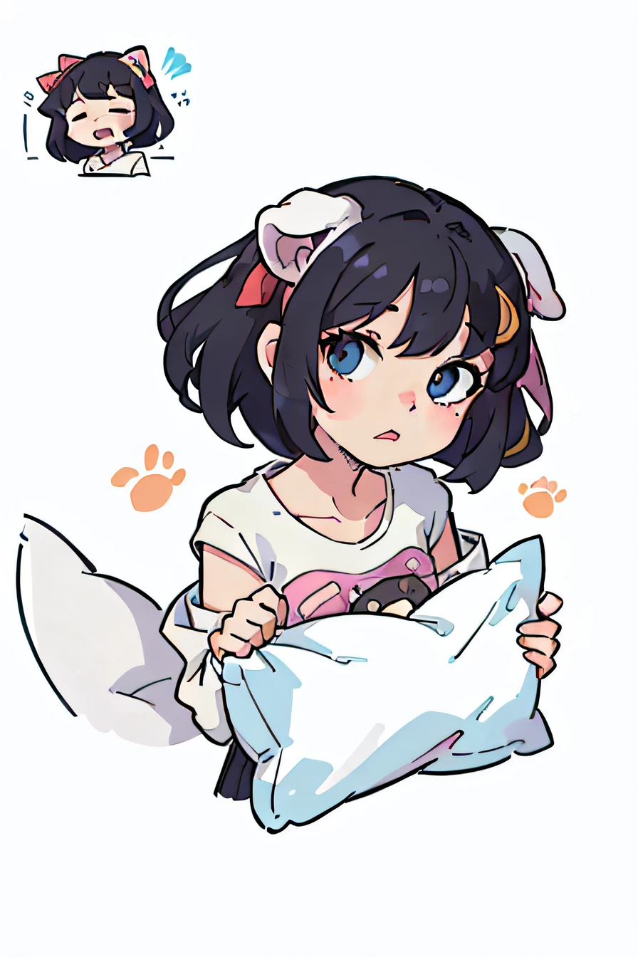 Cute pink puppy,Puppy ears,Various expressions,sleep with pillow,solo person,adorable eyes,expressions,white backgrounid, illustration-nii 5-style cute, emoji as illustration set, with boold manga line style,
dynamic pose dark white,,f/64 groups,related characters,Old
Meme Kernel
