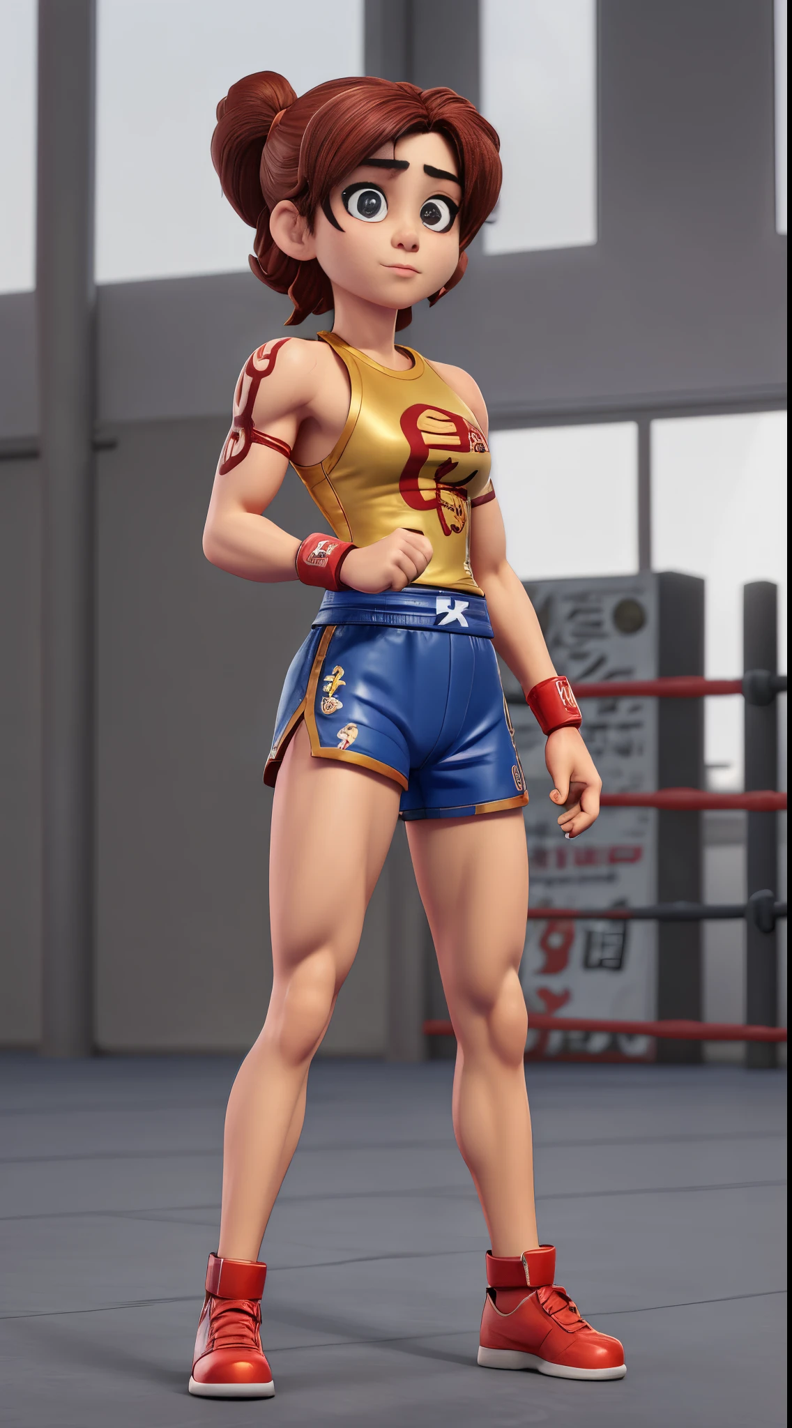 Muay Thai girl, fighting girl, solo girl, strong legs, strong thighs, manga Baki the grappler style