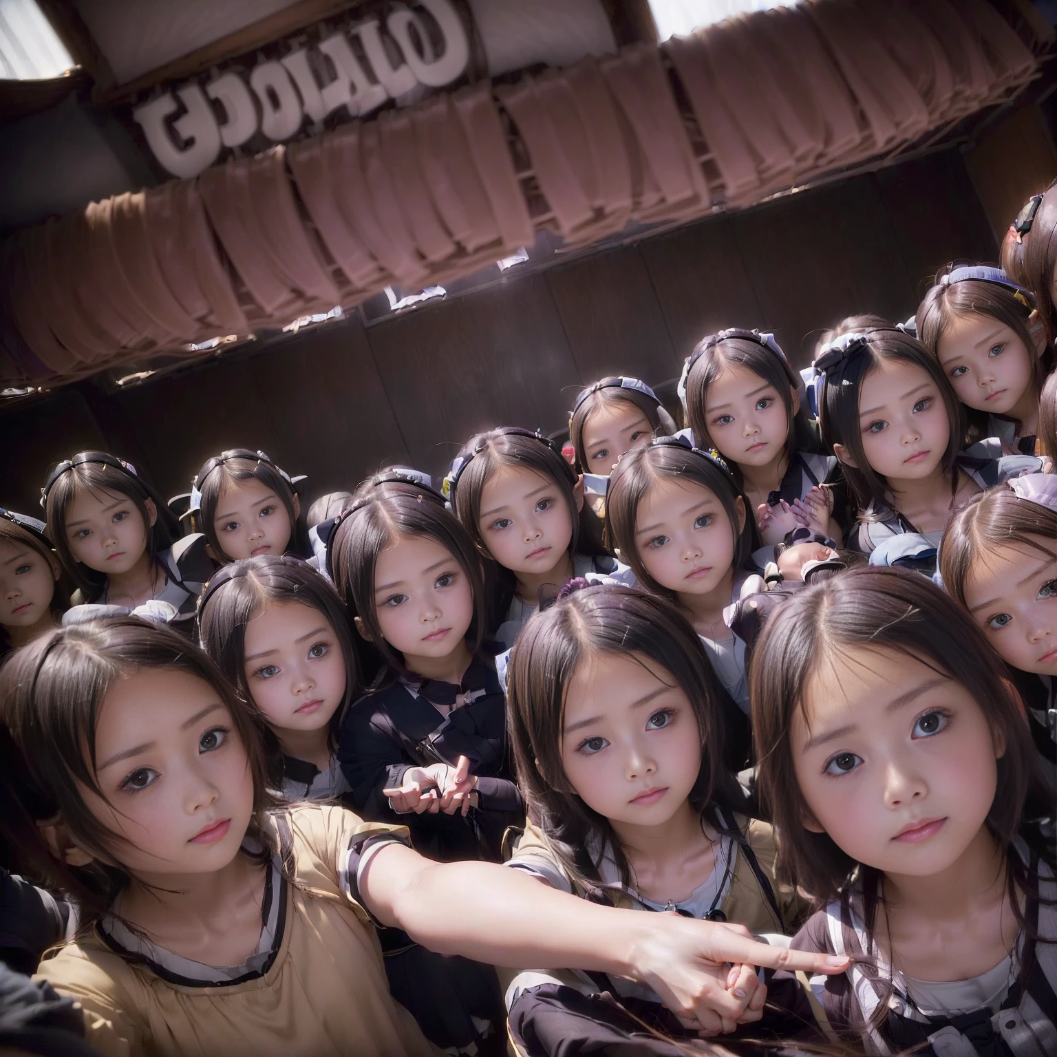 a picture、(((multiple girls))),((((6+girls)))),((((100girls)))),(((1000girls)))、((((100 Girls))))、(((crowd shot))),Women only、The same face、School Uniform、************、Long black hair、100 cute girls、ssmile、Selfie stick、‎Classroom、Raw photo、(((Large group)))、a junior high school student