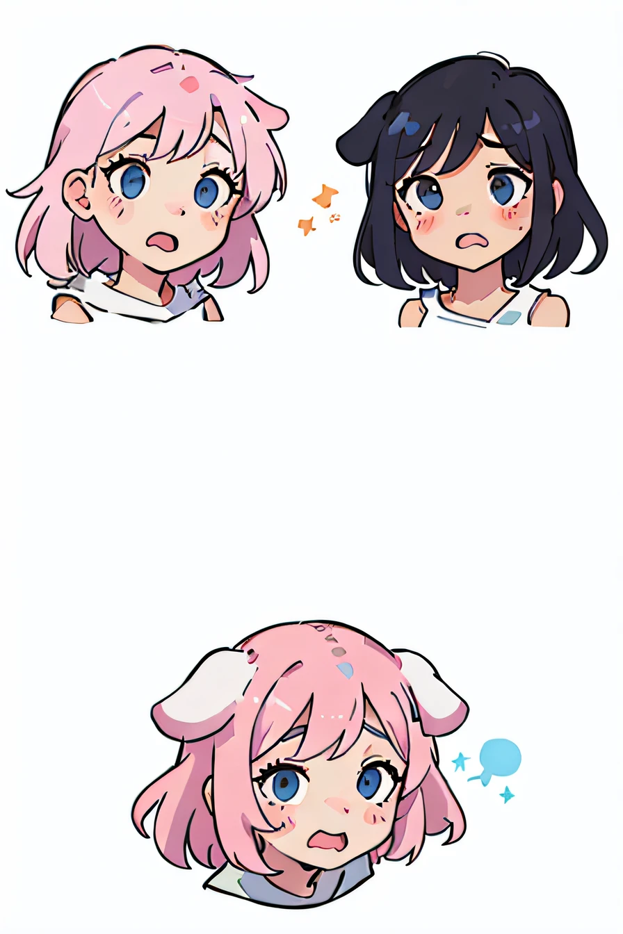 Cute pink puppy,Puppy ears,Various expressions,having fun,grieves,irate,expectant laughter,Disappointment 1,adorable eyes,White BE, illustration-nii 5-style cute, emoji as illustration set, with boold manga line style,
dynamic pose dark white,,f/64 groups,related characters,Old
Meme Kernel