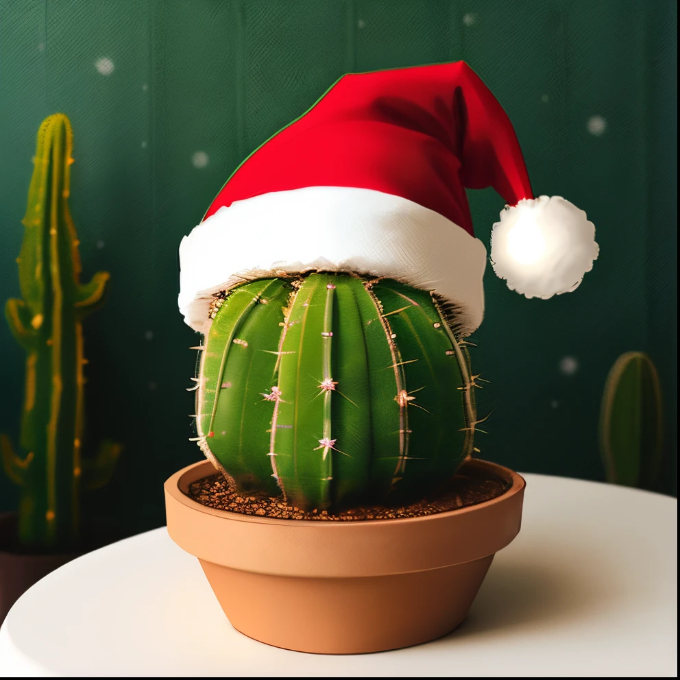 Cactus with Christmas hat