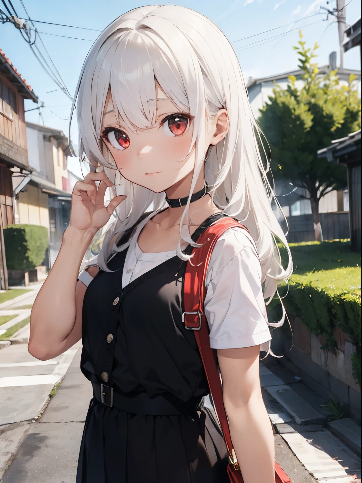white hair,messy long hair,red eyes,Lori,flat chest,elementary student,omatsuri,Sunny Clothes