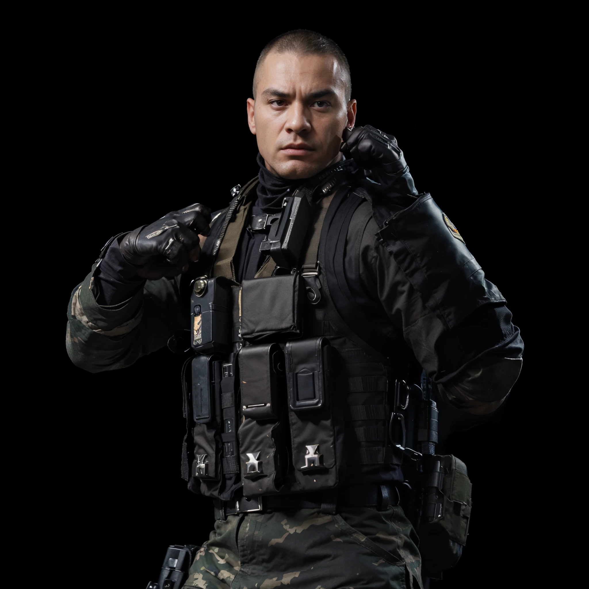 (masterpiece),(best quality:1.0),(ultra high resolution:1.0),sergeant,bad face,menacing look,military haircut, special forces, mortal kombat, closeup,1 guy,detailed, face focus, muscular, 8k wallpaper, full body