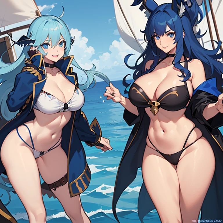 three sexy women in bikinis standing on a beach next to the ocean, ecchi anime style, hentai, in the beach, on a sunny beach, at the beach, anime girls, oppai, beaching, at a beach, oppai proportions, commission for, kantai collection style, on a beach, at a tropical beach, huge penis, futanari, hyperpenis, multiple penises, futa with futa, autopaizuri, autofellatio