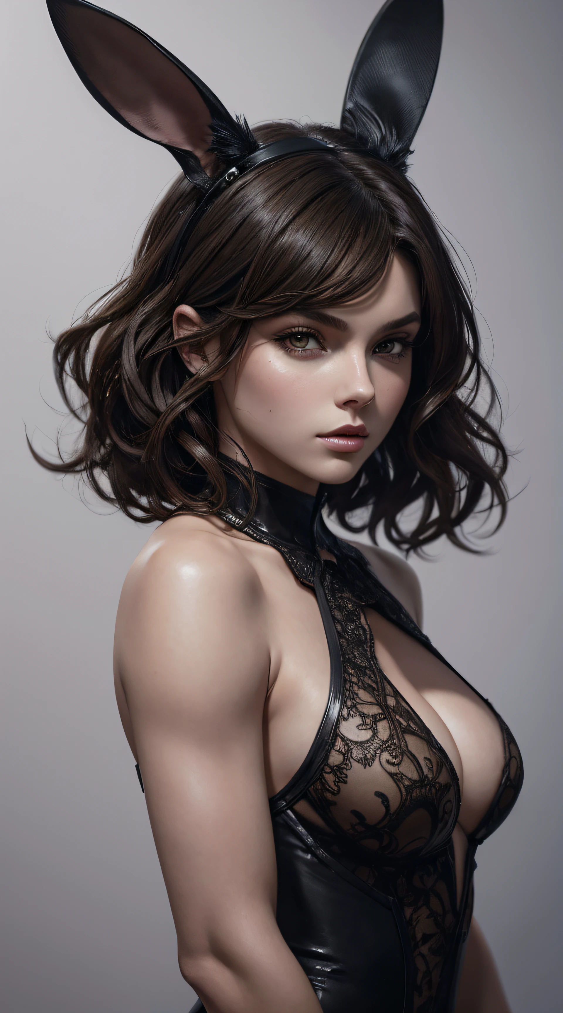 Camren Bicondova, bunny sexy clothes, character portrait, 5 9 9 0 s, long hair, intricate, elegant, highly detailed, digital painting, artstation, concept art, smooth, sharp focus, illustration, art by wlop, charlie bowater and alexandra fomina