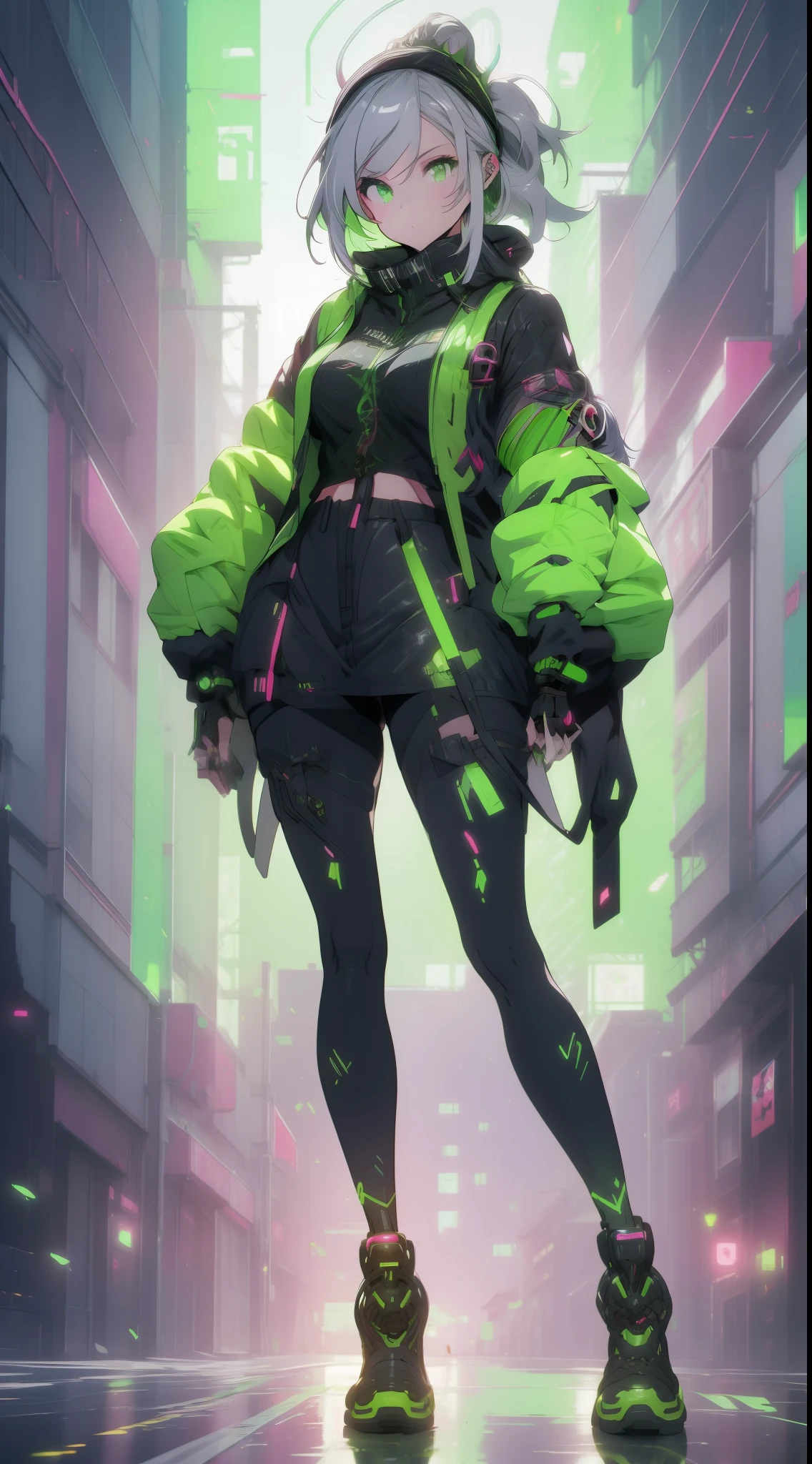 anime girl with green eyes and a green blindfold, anime style. 8k, artwork in the style of guweiz, anime style 4 k, anime vibes, digital cyberpunk - anime art, digital cyberpunk anime art, cyborg - girl with silver hair, stunning anime face portrait, guweiz on artstation pixiv, digital anime art, anime wallpaper 4 k
