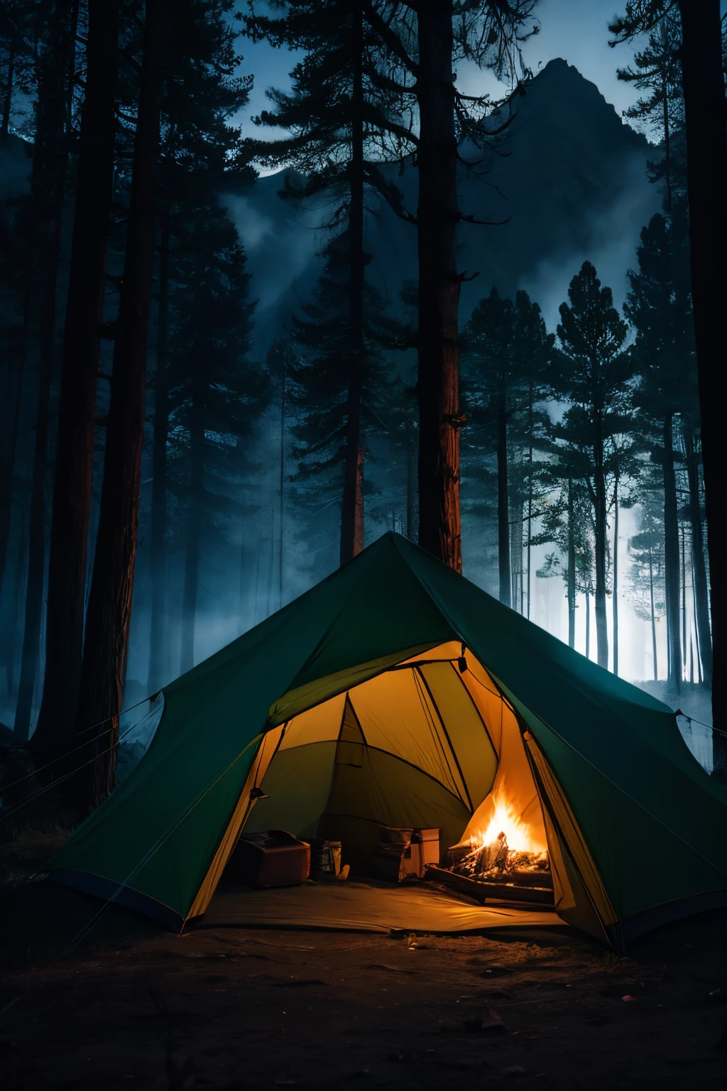 camping tent、
spooky forest、