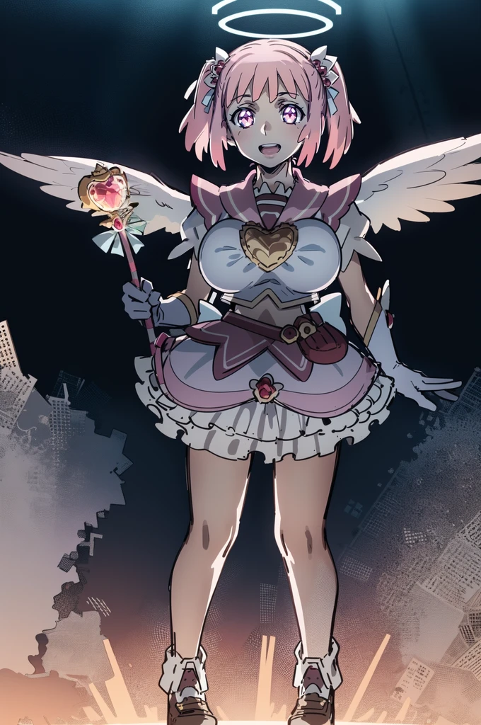 masterpiece, best quality, indoors, mamikafairy, 1girl, solo, looking at viewer,, hand arms full body,boots, standing,cute,breast, curvy, female,fantasy goddess,there is a cartoon picture of a woman with a very large breast, glowing divine being, glowing holy aura, inspired by Luma Rouge, the non-binary deity of spring, ethereal rainbow nimbus, the aura goddess of fire, inspired by Mariel, glowing aura around her, astral aura, as the goddess of the sun, “uwu the prismatic person, big breast, serious, beautiful eyes, , full body, walking, long robe, long dress, ,priestess ,holy, smile, god rays, ray tracing, sparkle, cinematic lighting, UHD, retina, masterpiece, ccurate, anatomically correct, textured skin, super detail, high details, high quality, award winning, best quality, highres, 1080P, HD, 4K, thunder aura, light aura,full, snak staff,closed mouth, huge breast, curvy, bimbo,standing, happy, smiling,smile, open mouth ,holy, , god rays, ray tracing, sparkle, cinematic lighting, UHD, retina, masterpiece, ccurate, anatomically correct, textured skin, super detail, high details, high quality, award winning, best quality, highres, 1080P, HD, 4K, thunder aura, light aura,full, staff holding, determined, long sleevess, long skirt, long skirt,(highest quality,4k,8k,highres,masterpiece:1.2),ultra-detailed,(r1.37),holy magical girl,holy aura,halo,sacred light,shimmering radiance,mystical energy,heavenly glow,supernatural beauty,golden and silver tones,ethereal atmosphere,divine power,miraculous transformation,s,female protagonist,enchanted wand,magical sparkles,majestic crown,sparkling eyes and lips,sacred symbols,spiritual energy,celestial energy,serene expression,glowing path,holy garden of flowers,luminous patterns,peaceful surroundings,dreamy ambiance,healing light,the power of love,celestial music,surreal scenery,magical crystals,transcendent colors,dancing lights,heavenly beings,imaginative composition,legendary adventures,supernatural companions,refsheet