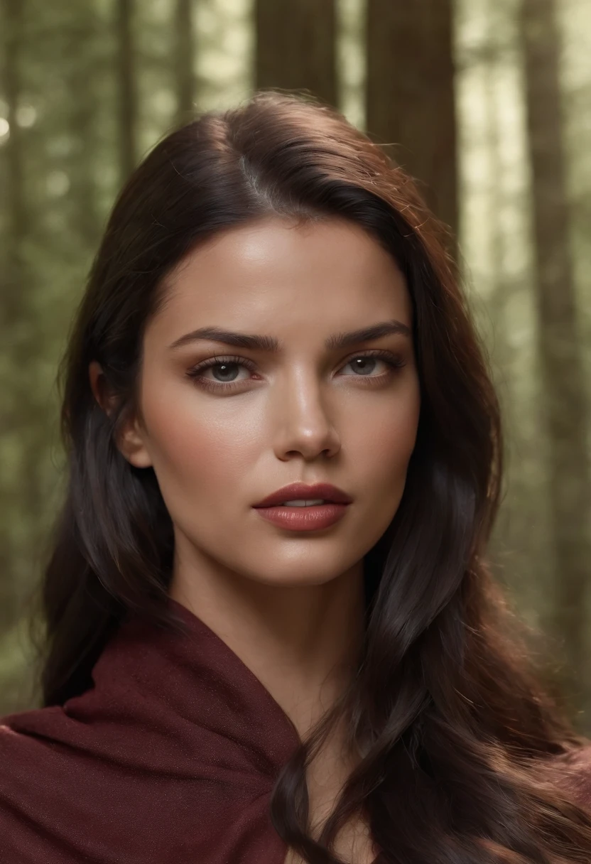 Adriana Lima is Little Red Riding Hood standing on a narrow path in the forest. She is wearing her iconic red hood but with vinyl suit. Dramatic sunlight penetrates through the brenches of tall dark trees, creating patterns of shadow on the ground. A soft mist envelops the trees in the background, giving the scene a creepy and horror feel. 100% Adriana Lima face, Perfect beauty, 8k, ultra realistic very sexy, high definition, a Black Wolf walking with her emotional photo, long messy hair, Adriana Lima face, perfect teeth, 8k uhd, high quality, film grain, looking at viewer, portrait, (skin pores:1.2), (moles:0.8), intricate details, ((photorealistic):1.1), (raw, 8k:1.2), hyper realistic, HDR, cinematic, dark, muted colors, atmosphere, ((macro lens)), after dusk
RAW analog 3/4 photo portrait, Photorealistic, Hyperrealistic, Hyperdetailed, detailed skin, soft lighting, subsurface scattering, realistic, heavy shadow, masterpiece, best quality, ultra realistic, 8k, golden ratio, Intricate, High Detail, film photography, soft focus