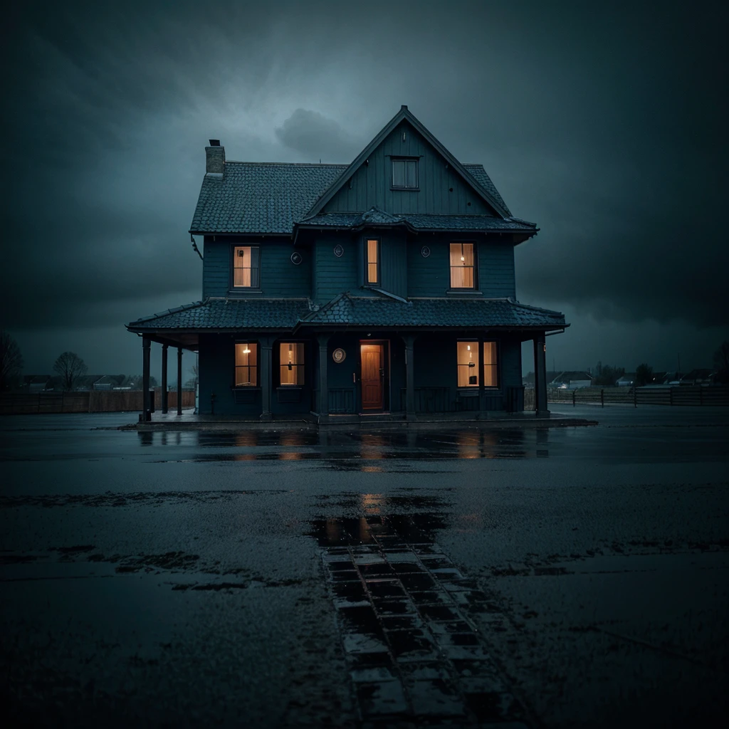 A very dark and depressing weather and a house blue tones