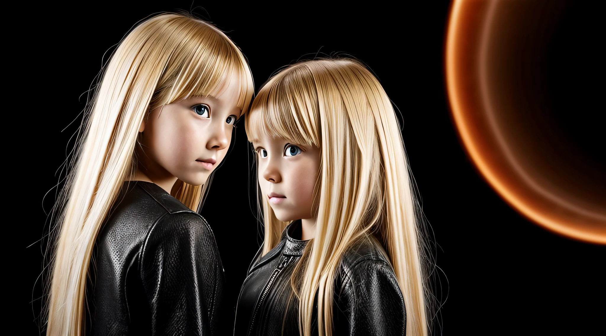 BLACK HOLE, there are two CHILDREN girls BLONDE HAIR in front