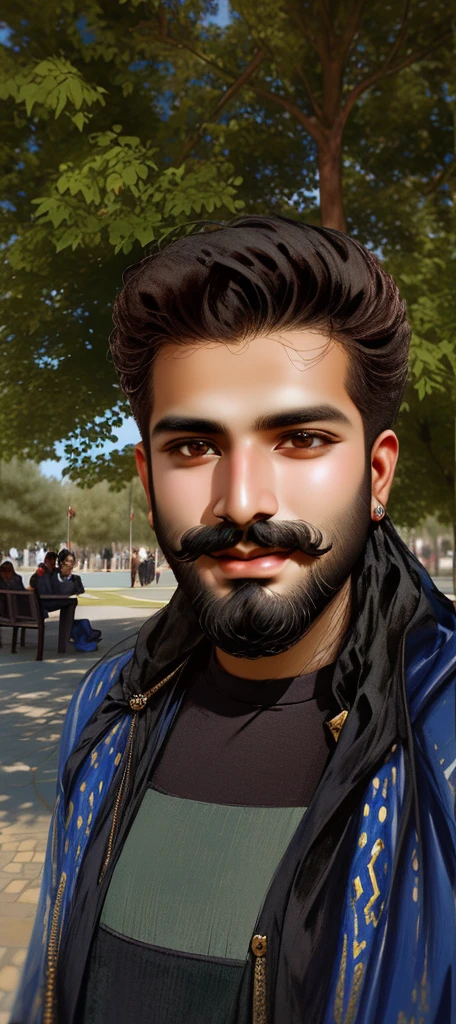 arafed man with a beard and a mustache standing in a park, khyzyl saleem, sayem reza, very very low quality picture, portait photo profile picture, without beard, kyza saleem, around 1 9 years old, mohamed chahin, ash thorp khyzyl saleem, an afghan male type